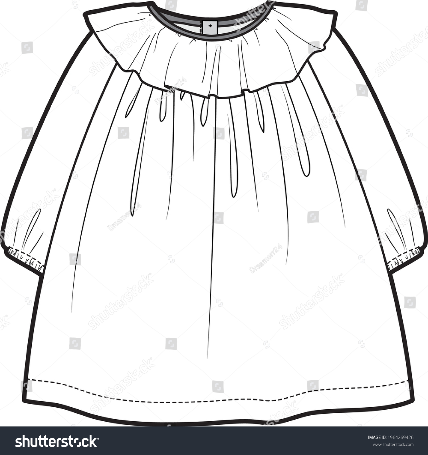 Ruffle Collar Dress Flat Sketch Illustration Stock Vector (Royalty Free