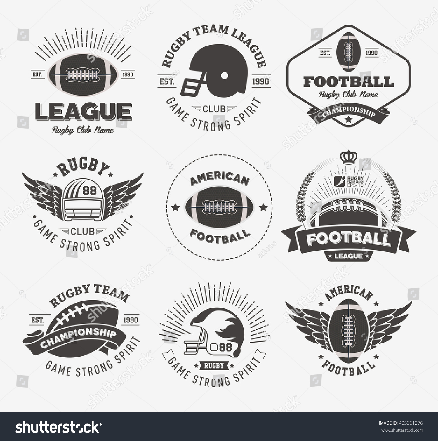 Rugby Logo Vector Colorful Set, Football Badge Logo Template ...