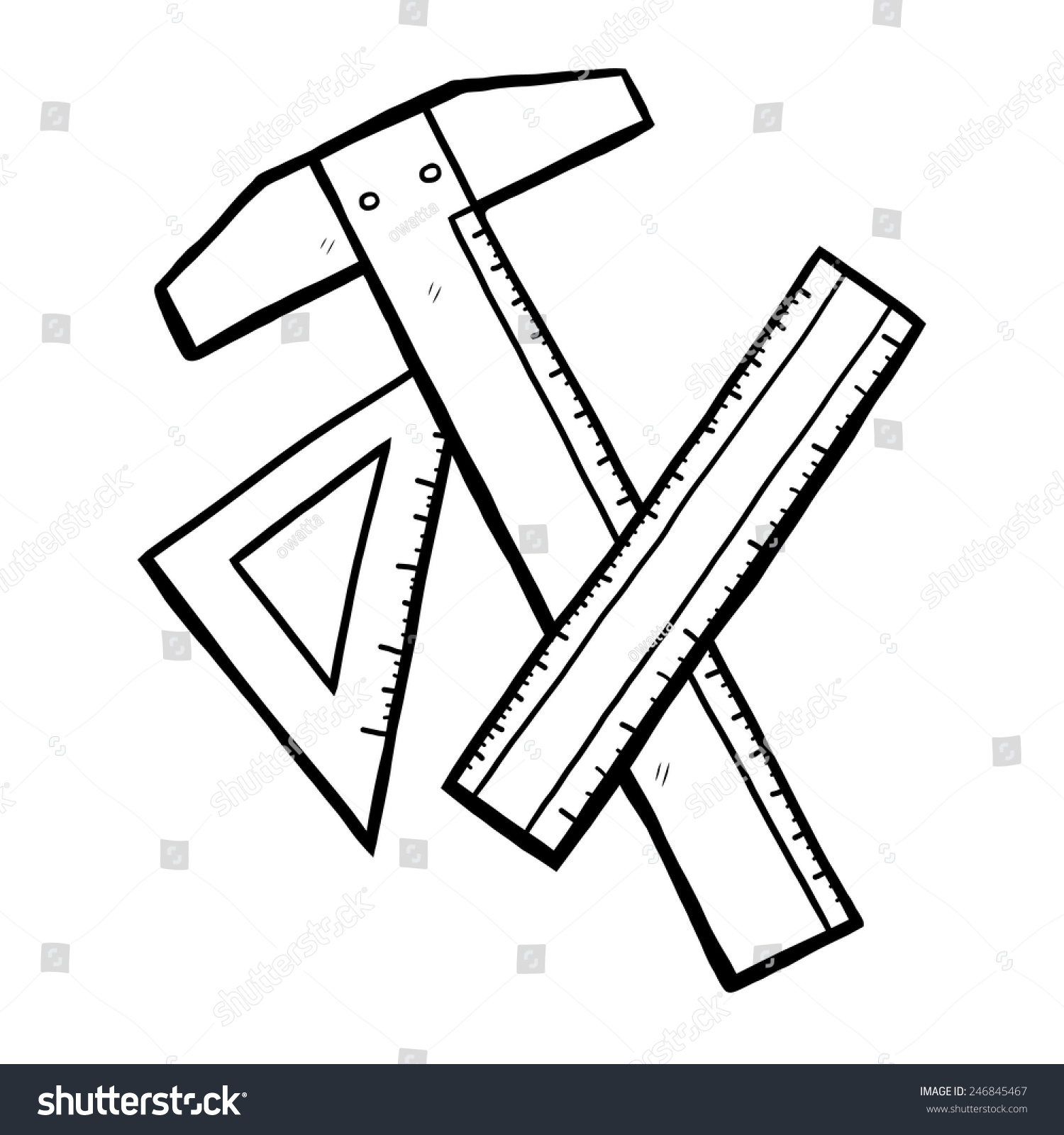 sketch ruler display Black Cartoon Tsquare Ruler Illustration Vector Stock