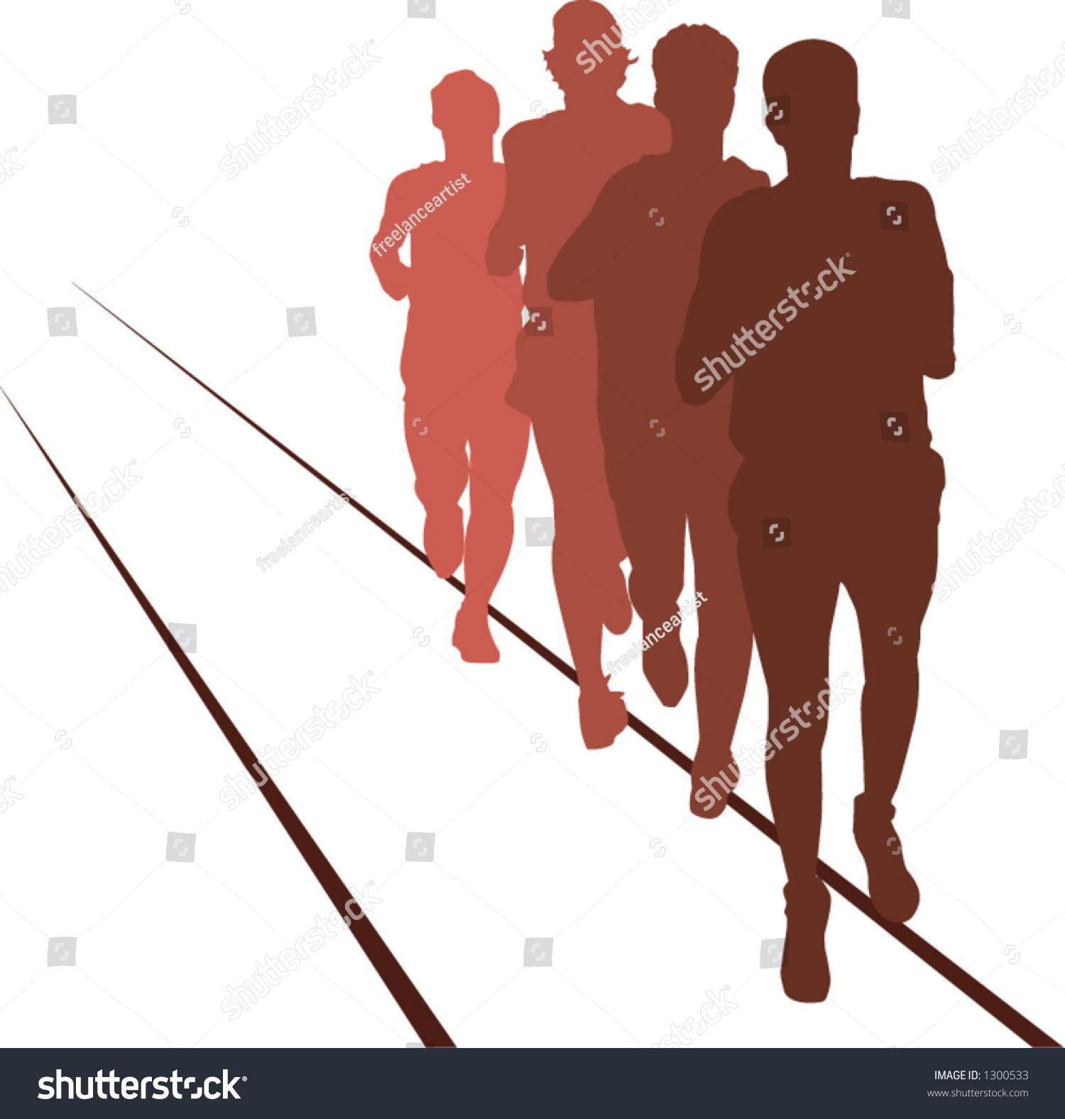 runners silhouettes, brown and red, running track clip art preview