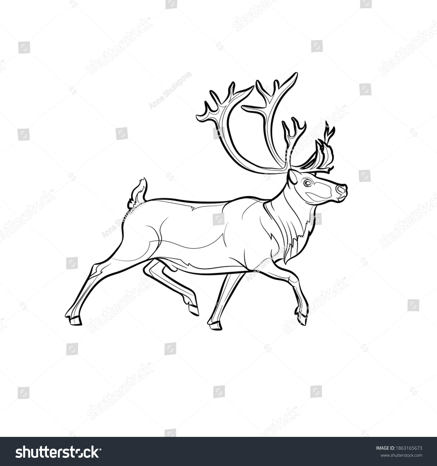 Running Deer Line Drawing Black White Stock Vector (Royalty Free ...