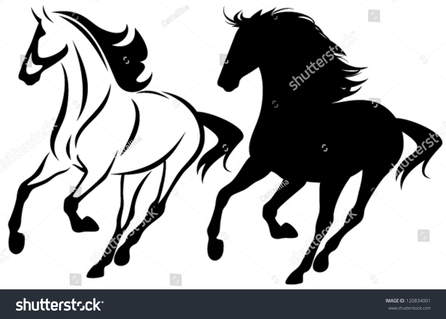 Running Horse Black White Outline Detailed Stock Vector 120834001