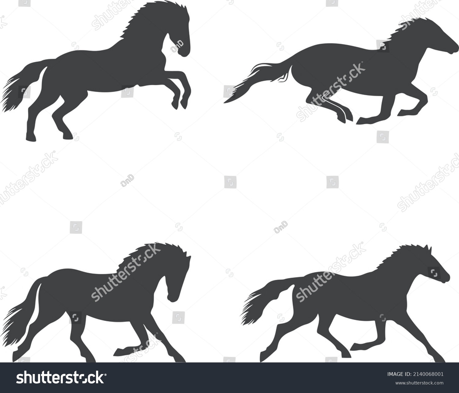 Running Horse Silhouettes Icon Set Vector Stock Vector (Royalty Free ...