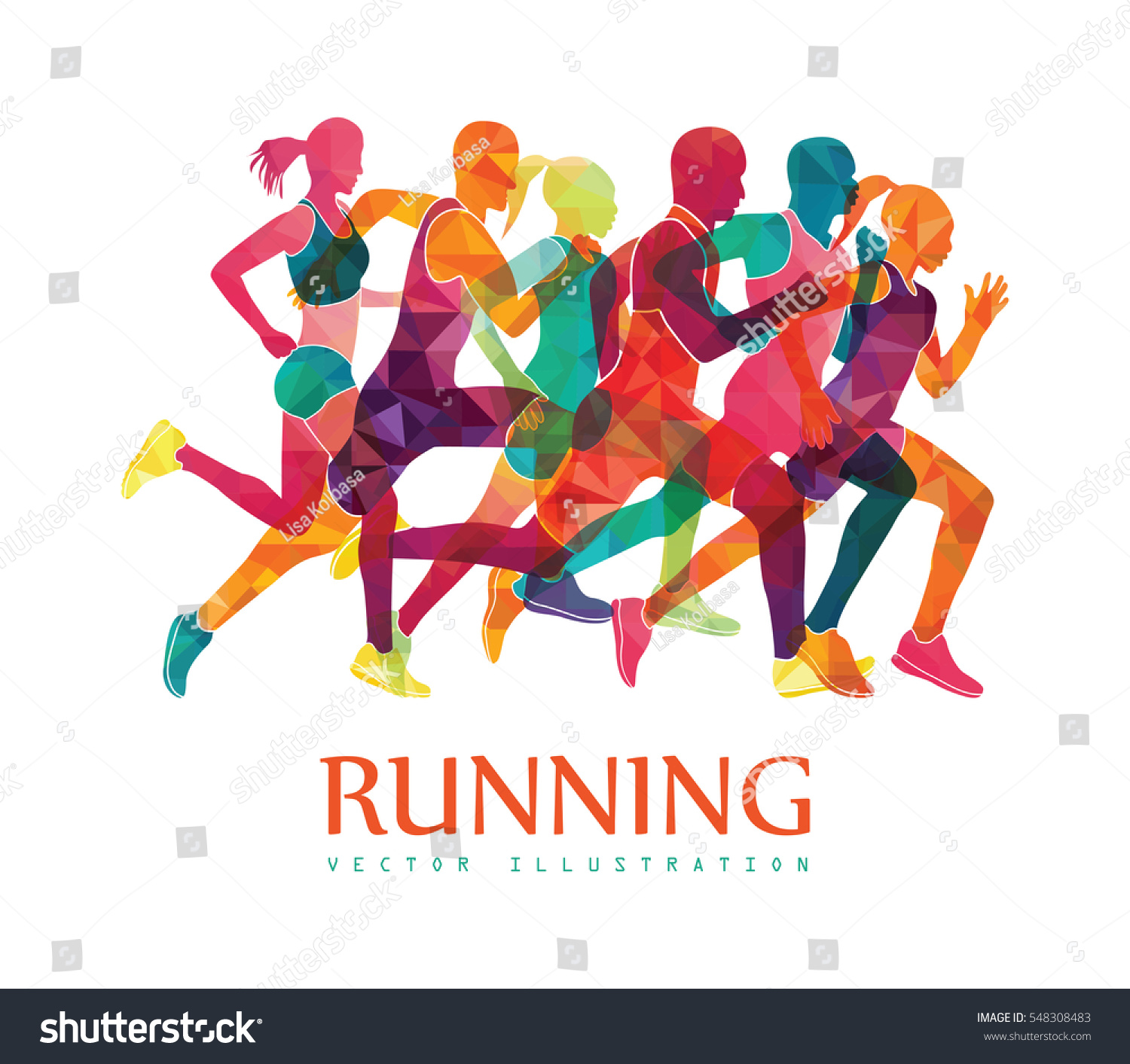 Running Marathon People Run Colorful Poster Stock Vector (Royalty Free ...