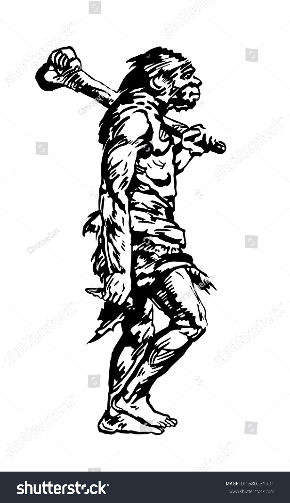 Running Neanderthal Profile Isolate On White Stock Vector (Royalty Free ...