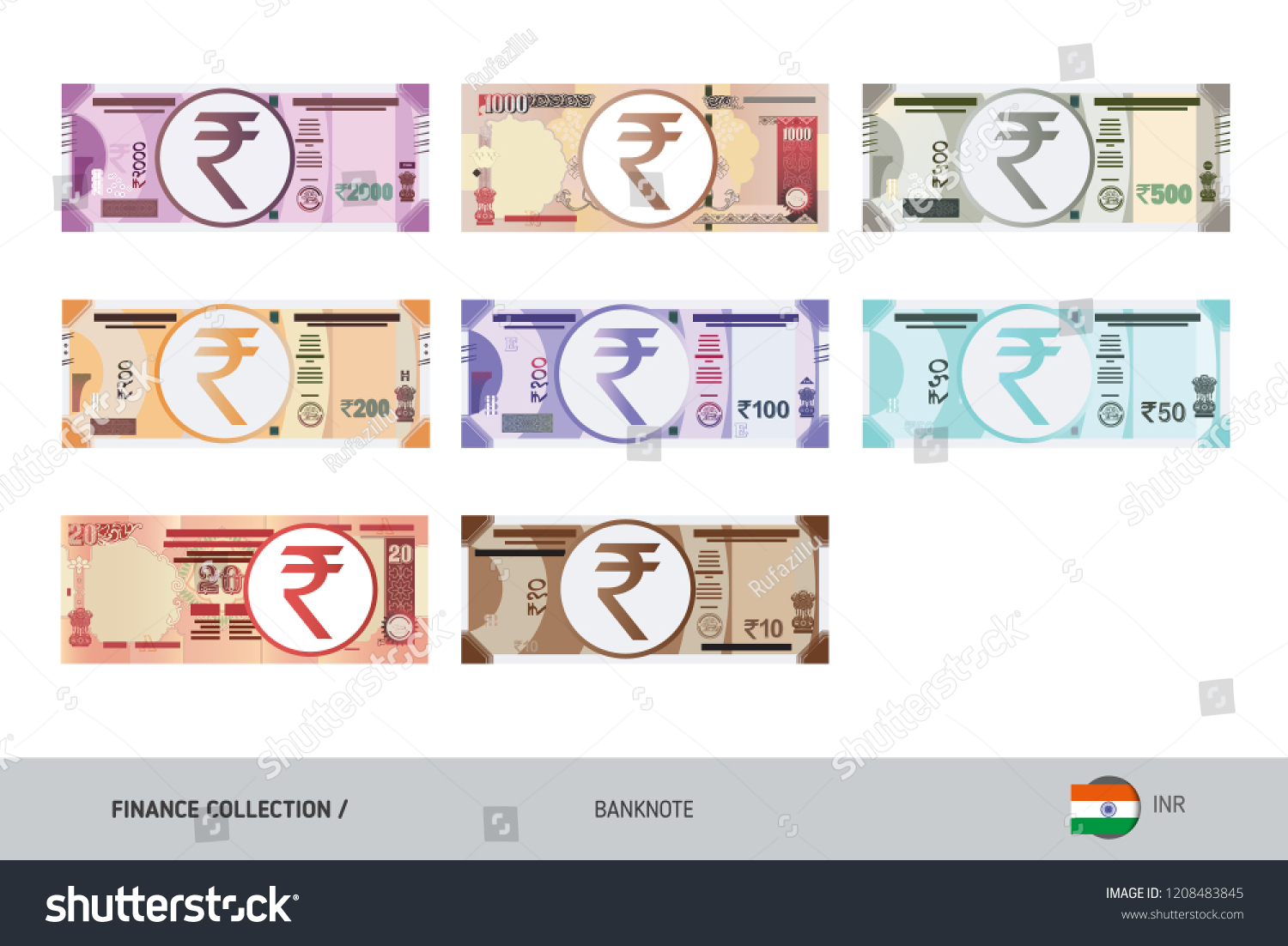 SVG of Rupee Banknotes set. Flat style highly detailed vector illustration. Isolated on white background. Suitable for print materials, web design, mobile app and infographics. svg