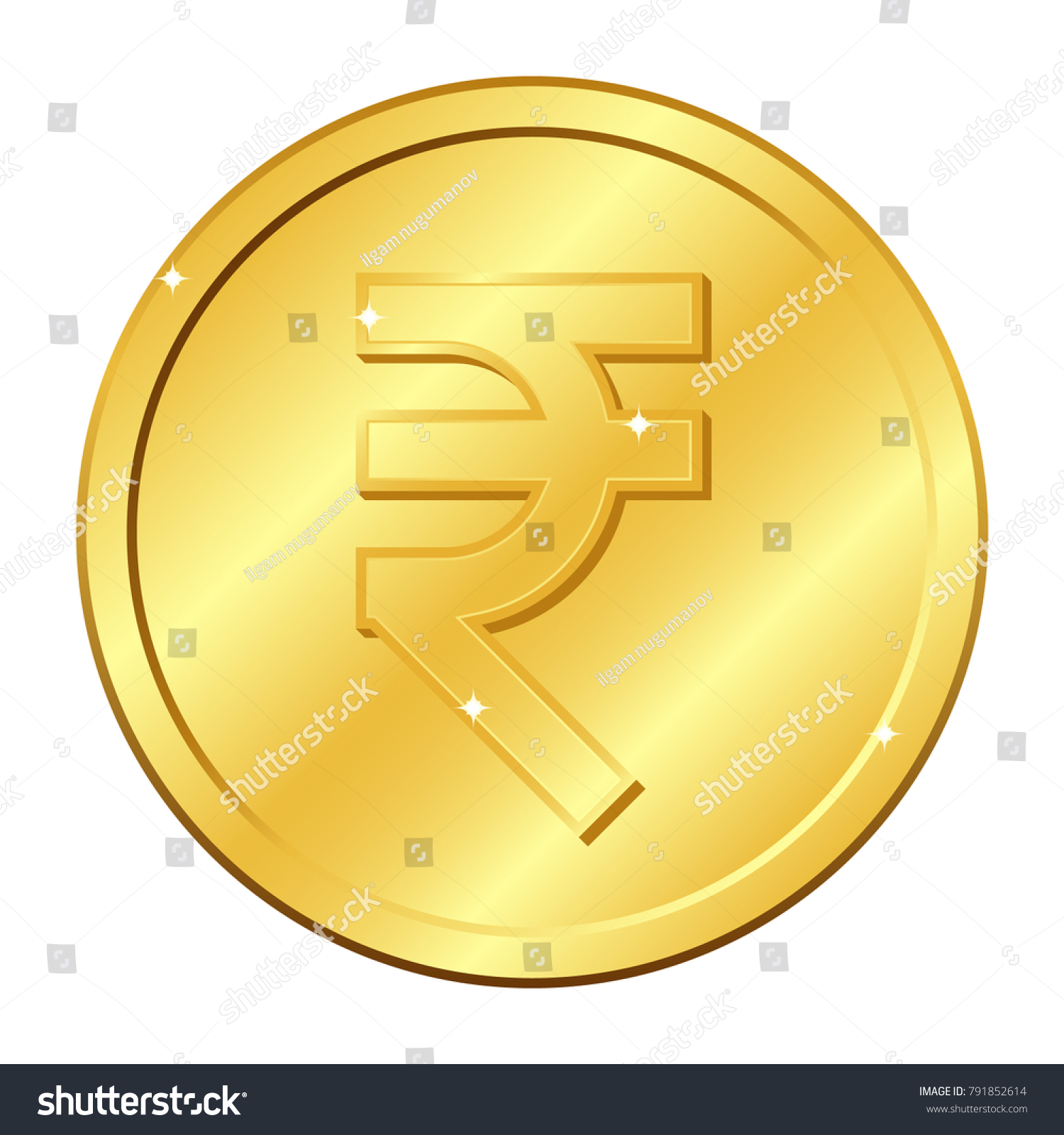 SVG of Rupee currency gold coin. Indian currency. Vector illustration isolated on white background. Editable elements and glare. Suitable for casino game. Rich EPS 10 svg