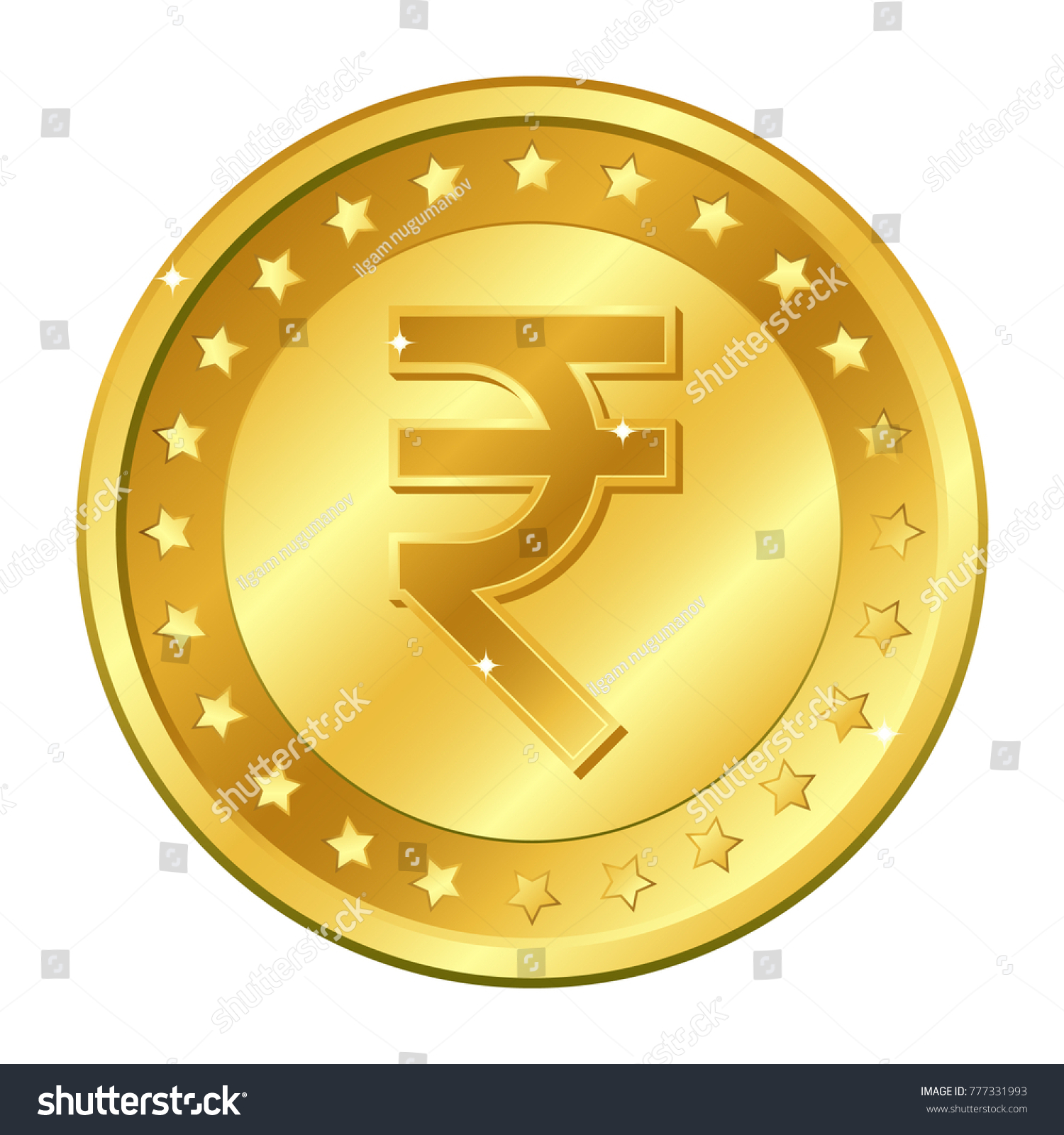 SVG of Rupee currency gold coin with stars. Indian currency. Vector illustration isolated on white background. Editable elements and glare. Suitable for casino game. Rich EPS 10 svg