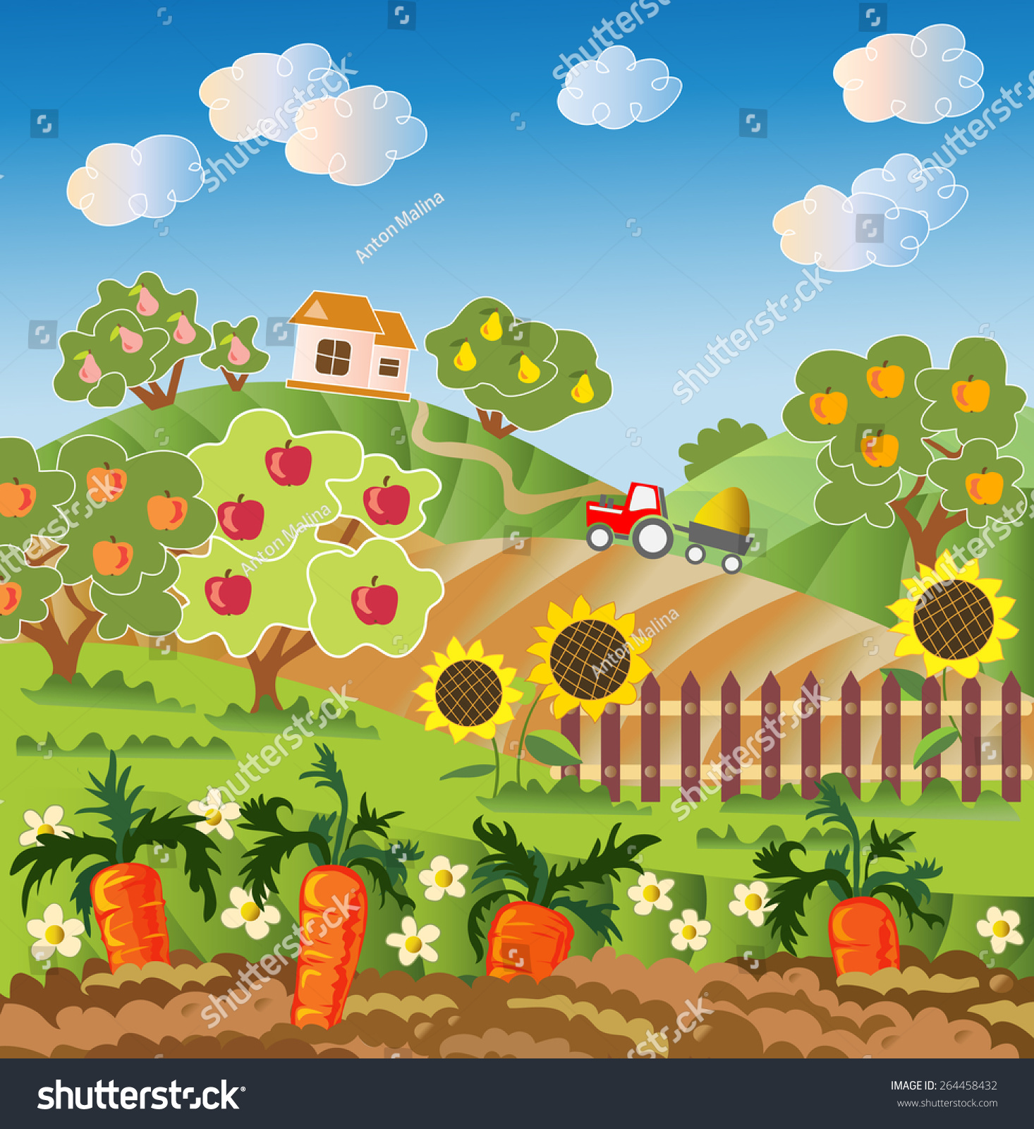 Rural Landscape Fruit Garden Carrot Fence Stock Vector (Royalty Free ...