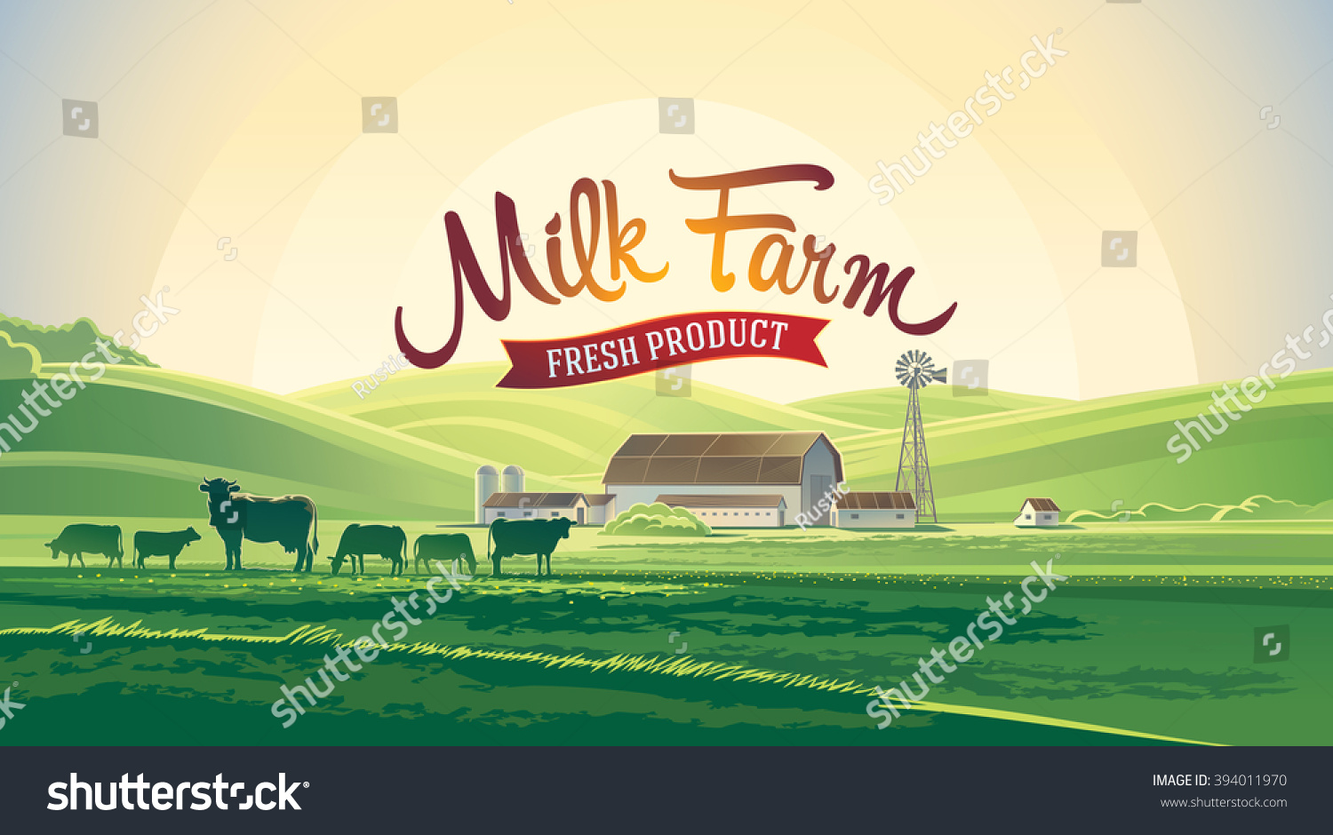 Rural Landscape Milk Farm Herd Cows Stock Vector (royalty Free 