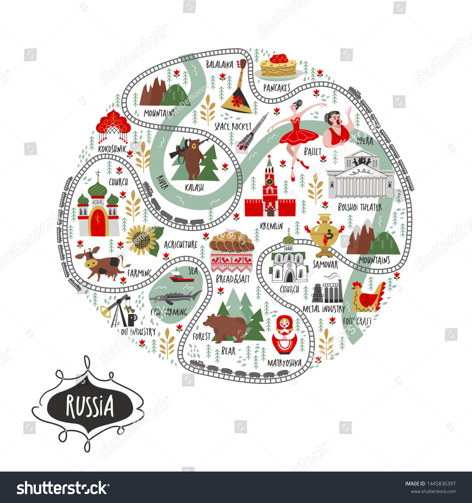 Russia Sights Russia Symbols Country Vector Stock Vector (Royalty Free