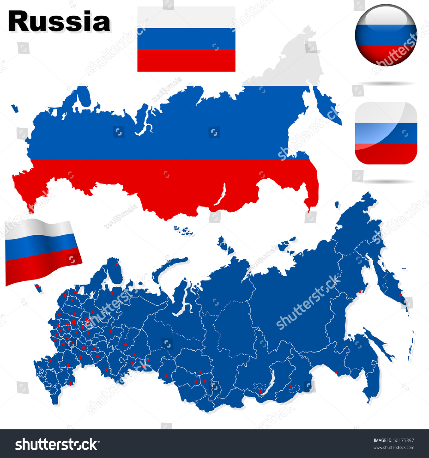 Russian Federation Vector Set. Detailed Country Shape With Region ...