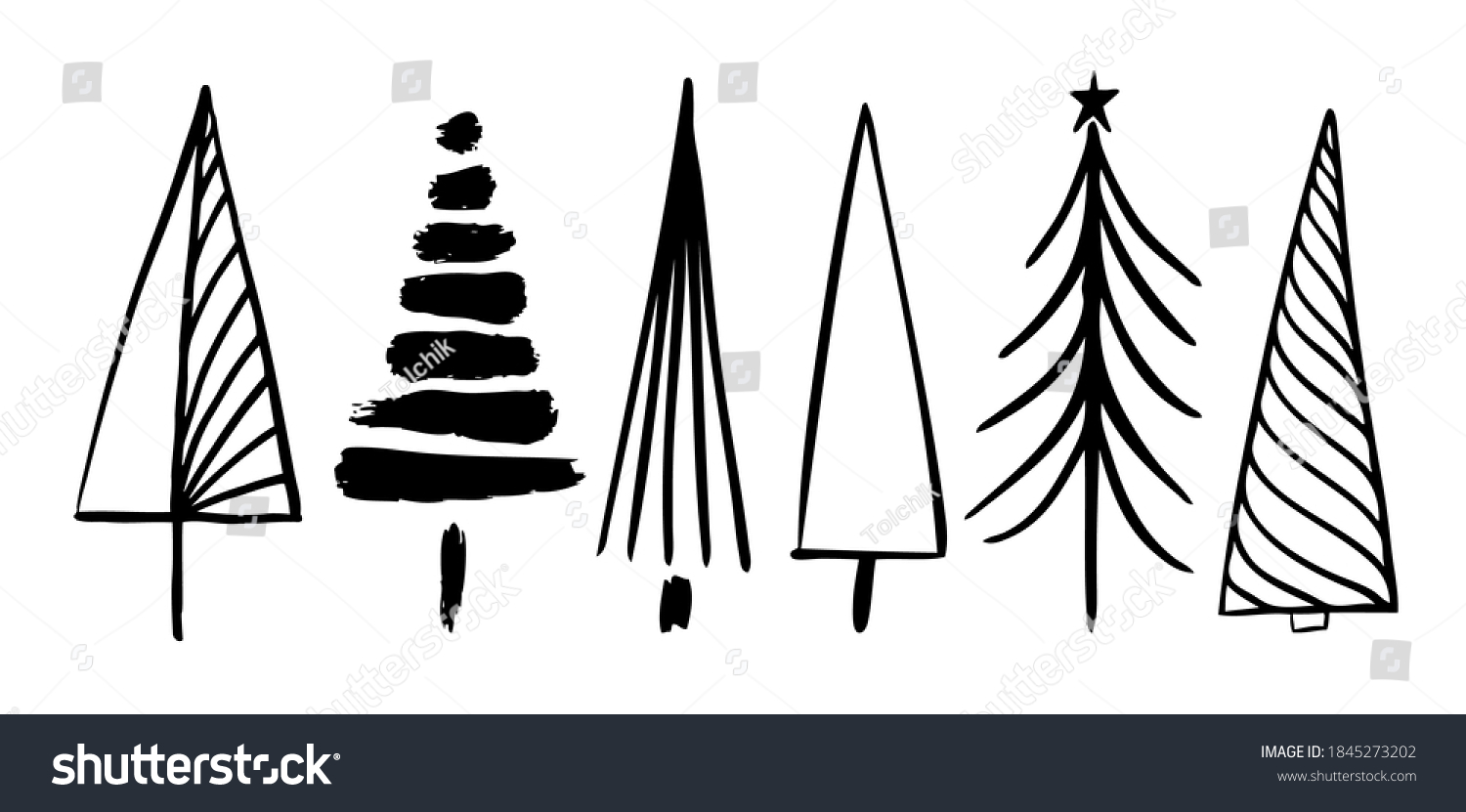 SVG of Rustic Christmas tree winter forest vector set or holiday card hand drawn svg