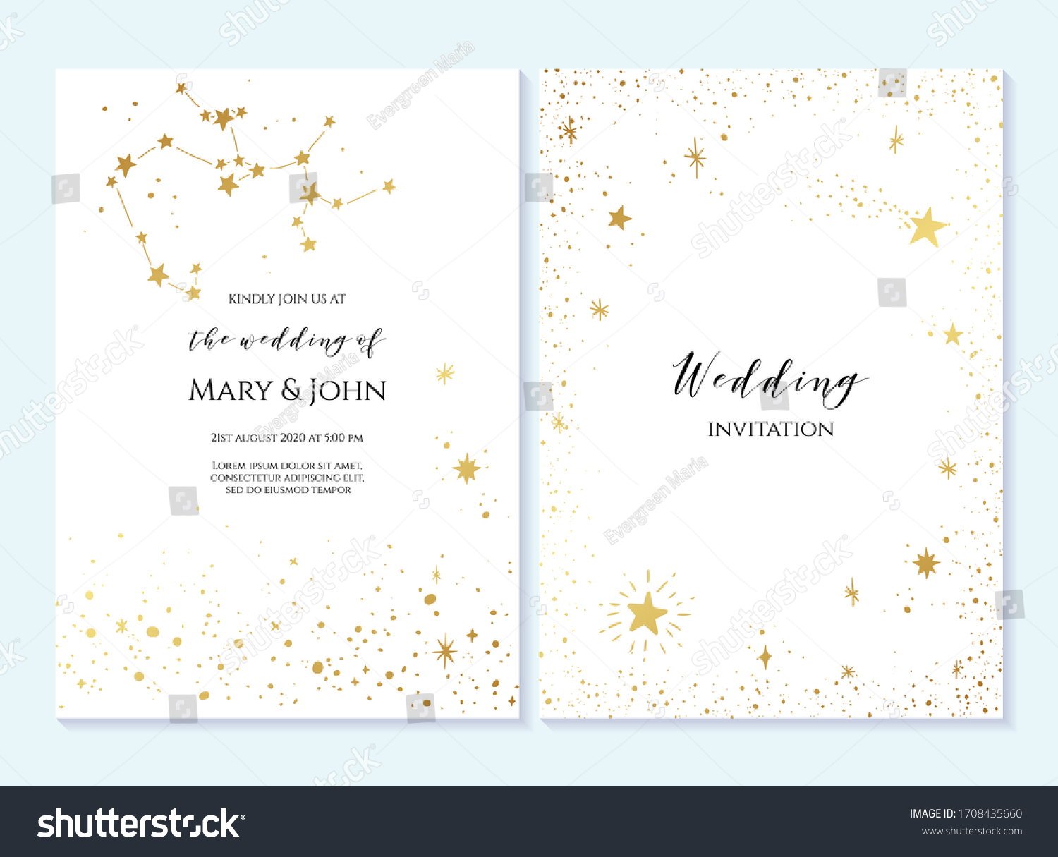 Rustic Elegant Wedding Invitation Template Gold Stock Vector (Royalty
