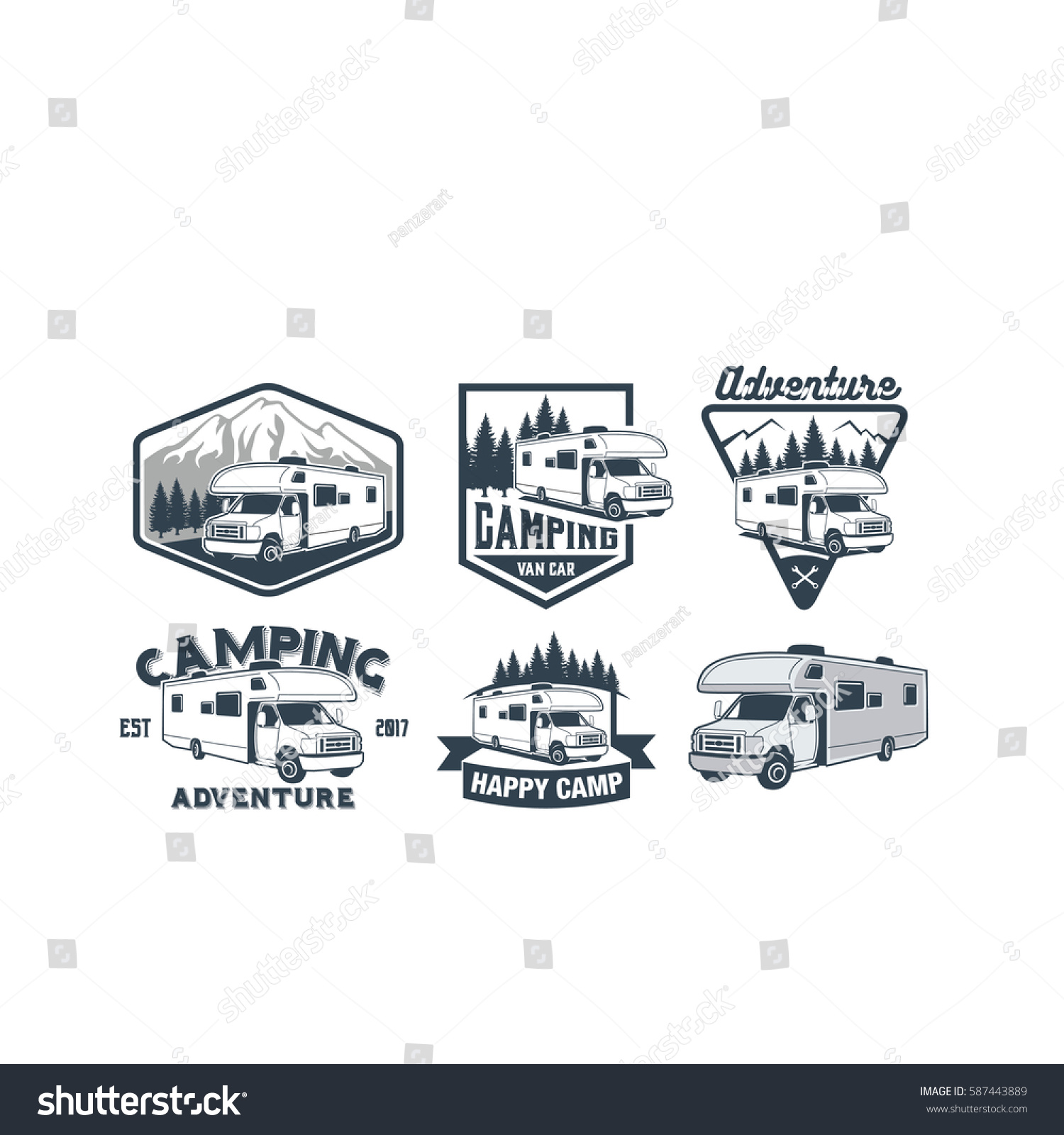 Rv Camper Camping Car Vintage Logo Stock Vector (Royalty Free) 587443889