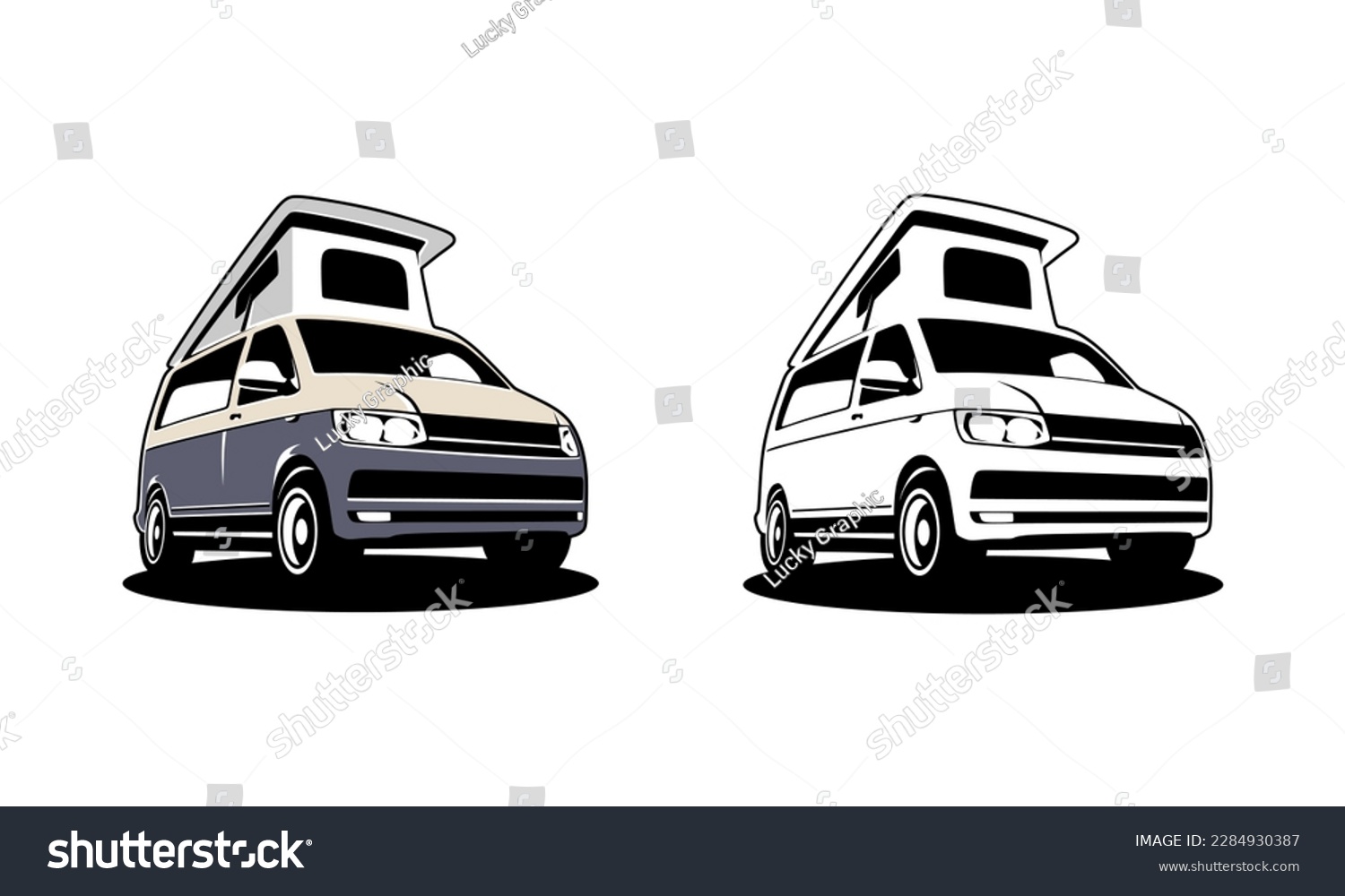 SVG of RV camper van classic style logo vector illustration, camper van with pop up - roof top tent illustration logo design svg