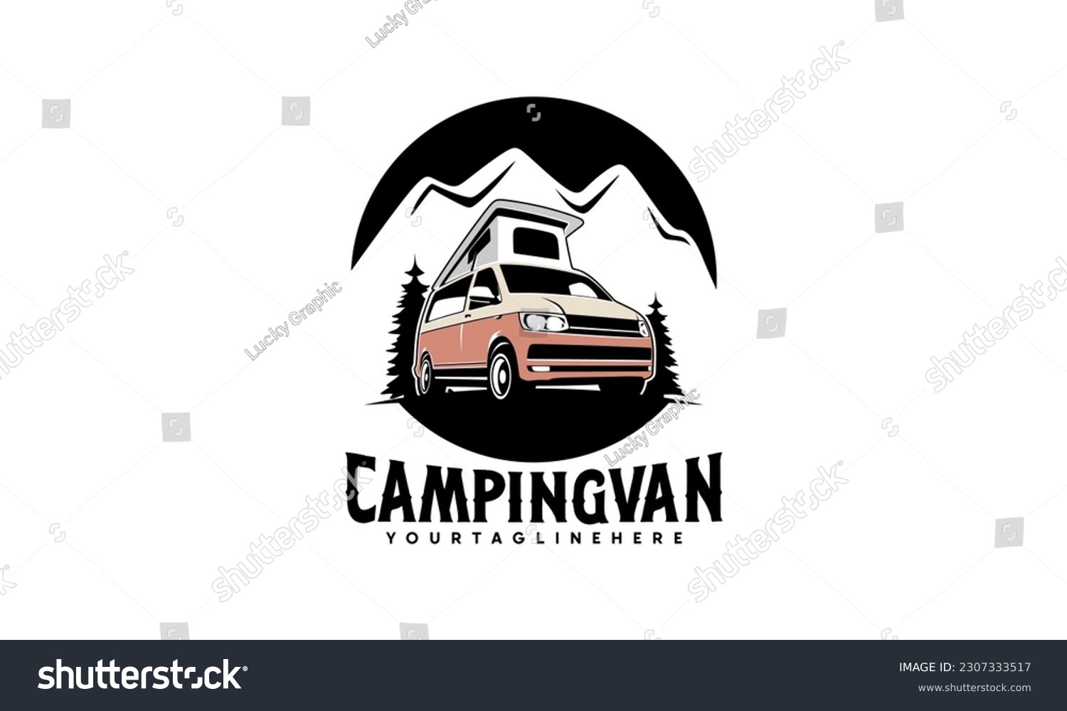 SVG of RV camper van classic style logo vector illustration, camper van with pop up - roof top tent illustration logo design svg