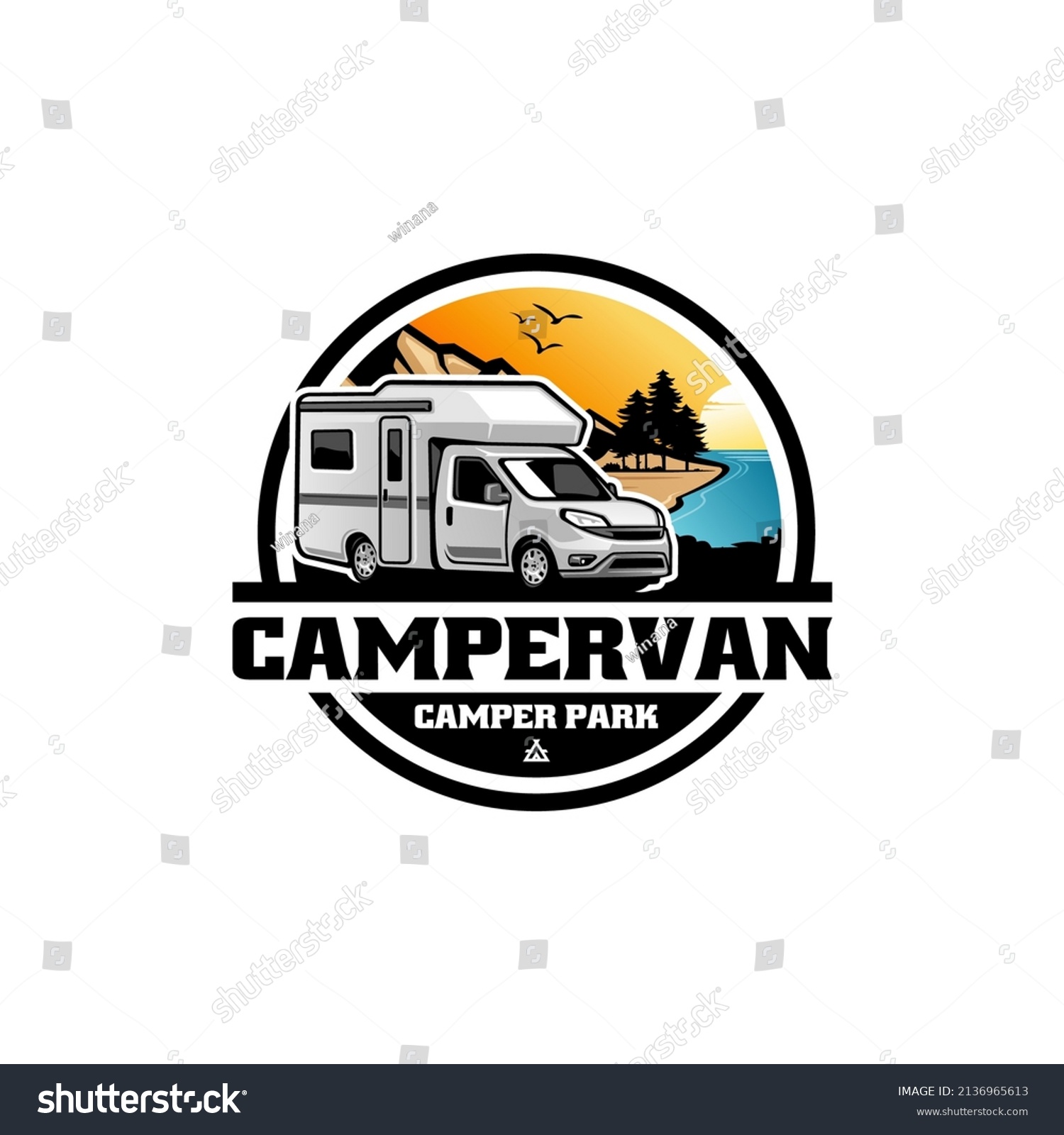 Rv Caravan Camper Van Illustration Logo Stock Vector (Royalty Free ...