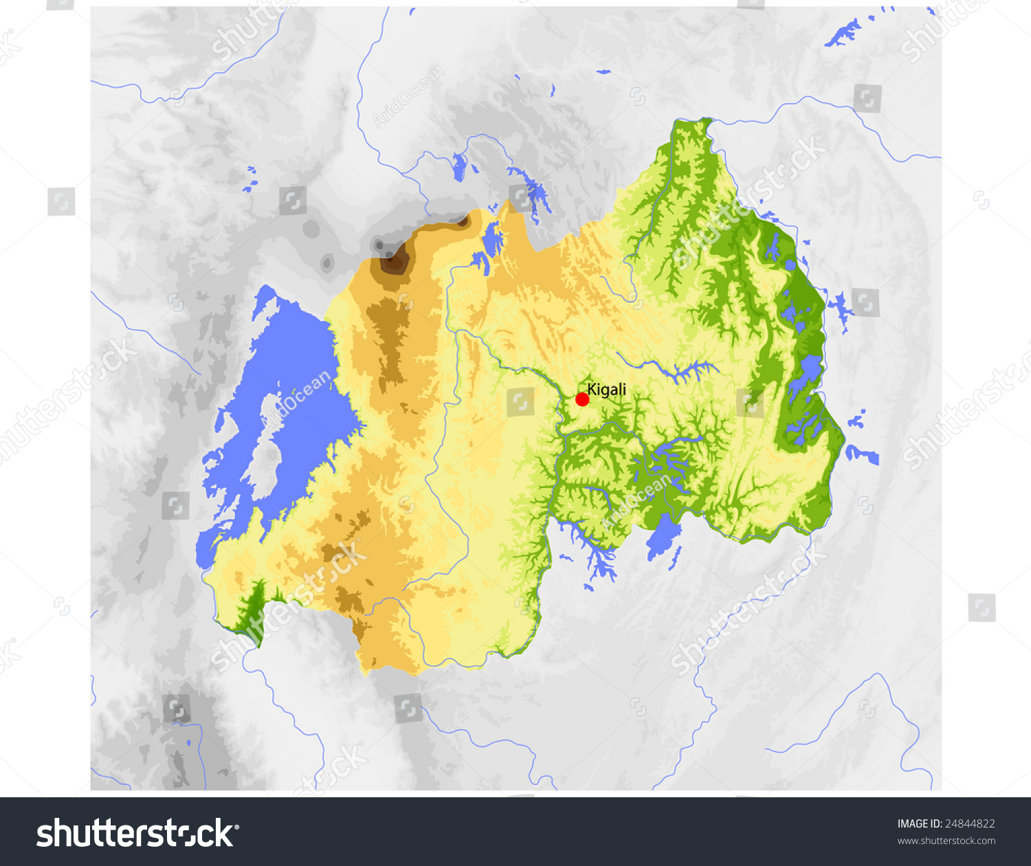 Rwanda Physical Vector Map Colored According 2464 | Hot Sex Picture