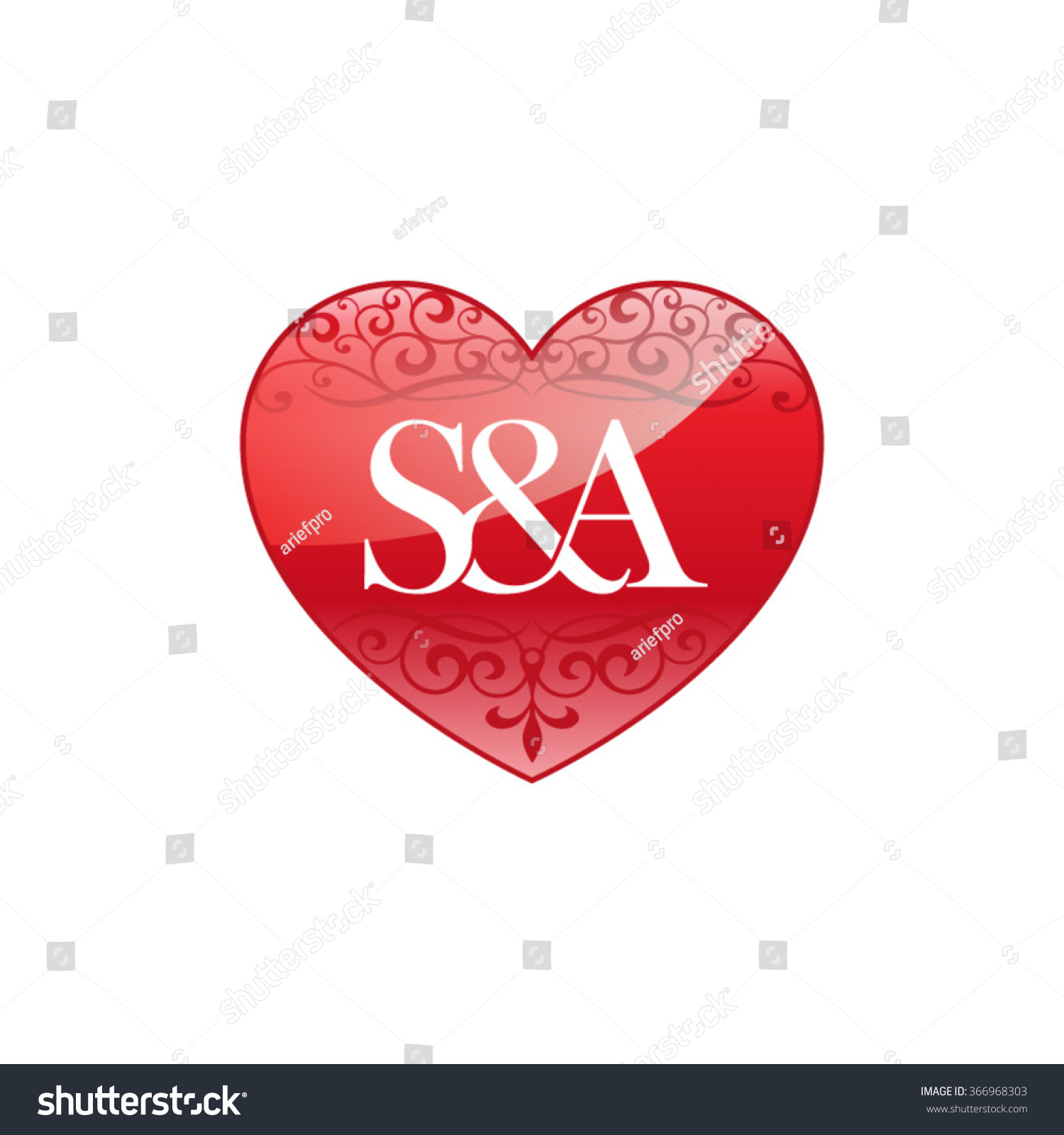 Sa Initial Letter Logo Ornament Heart Image Vectorielle De Stock Libre De Droits