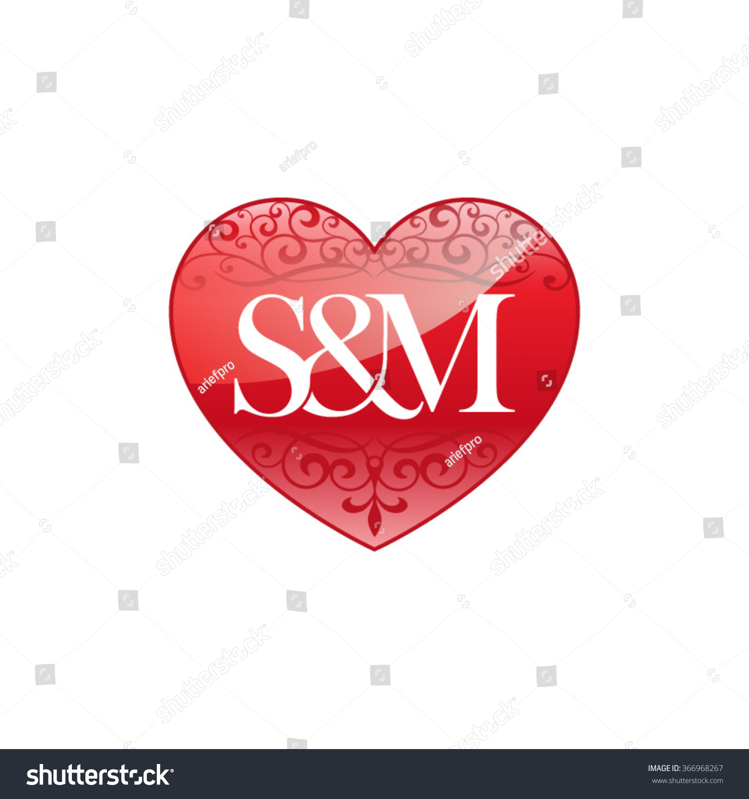 Sm Initial Letter Logo Ornament Heart Stock Vector Royalty Free