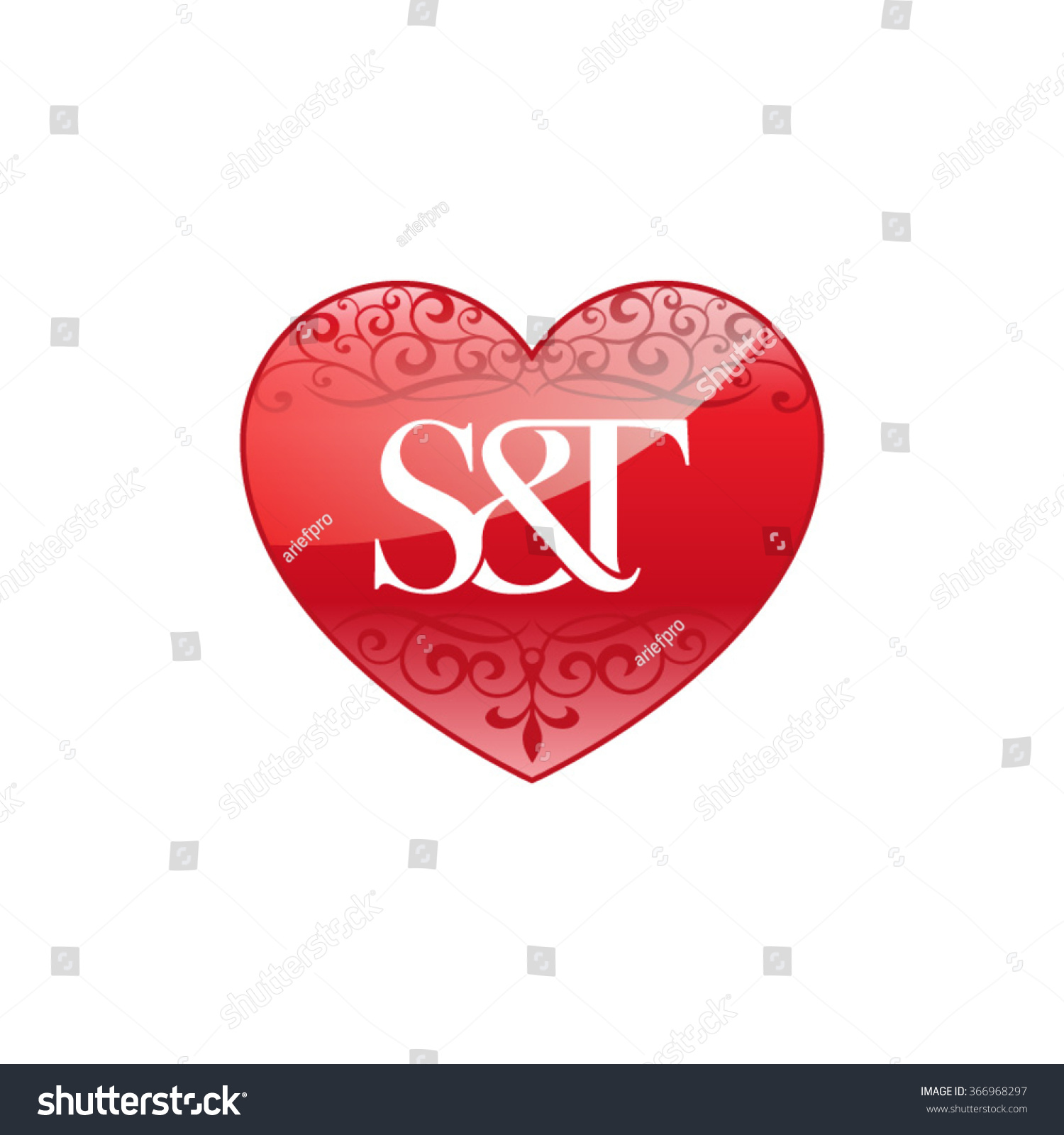 St Initial Letter Logo Ornament Heart Stock Vector Royalty Free