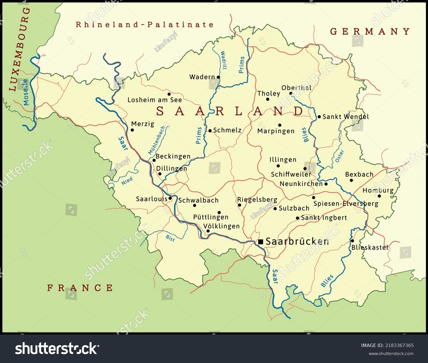 Saarland State Map Layers Federal Republic Stock Vector (Royalty Free ...