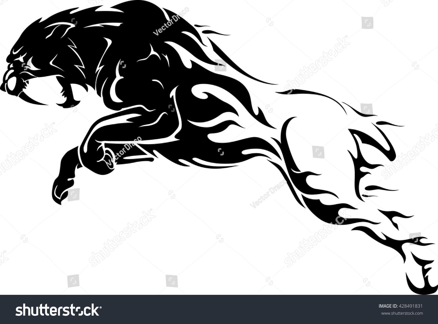 Sabertooth Flame Tattoo Stock Vector (Royalty Free) 428491831 ...