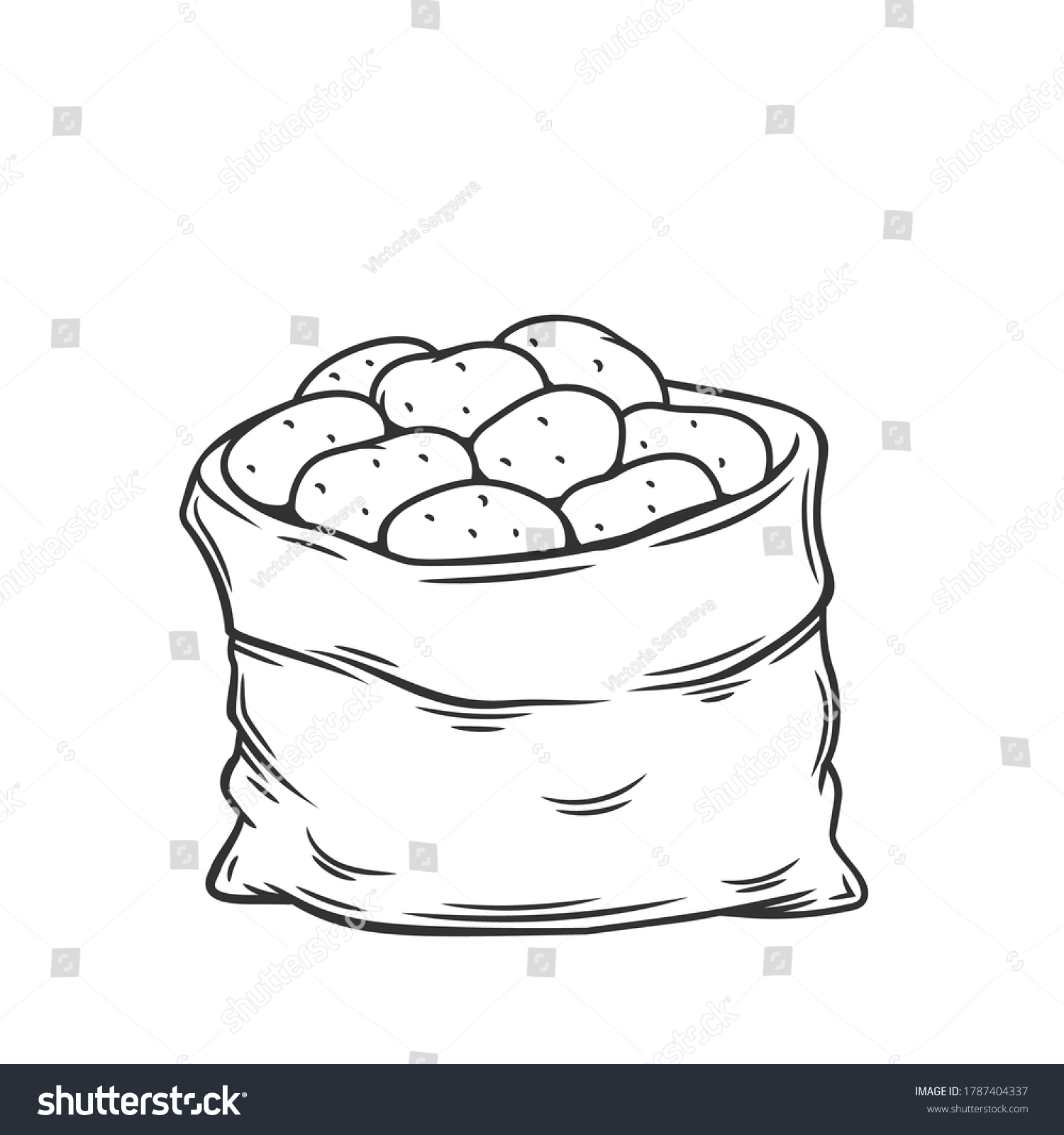 Sack Potatoes Outline Vector Illustration Potato Stock Vector (Royalty ...