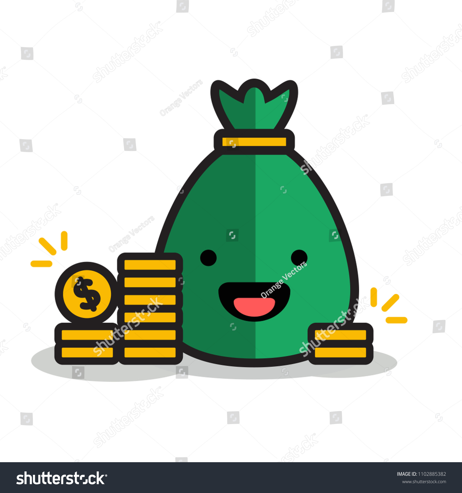 SVG of Sack with Happy Smiley and Gold Coins Treasure Face Vector Line Illustration svg
