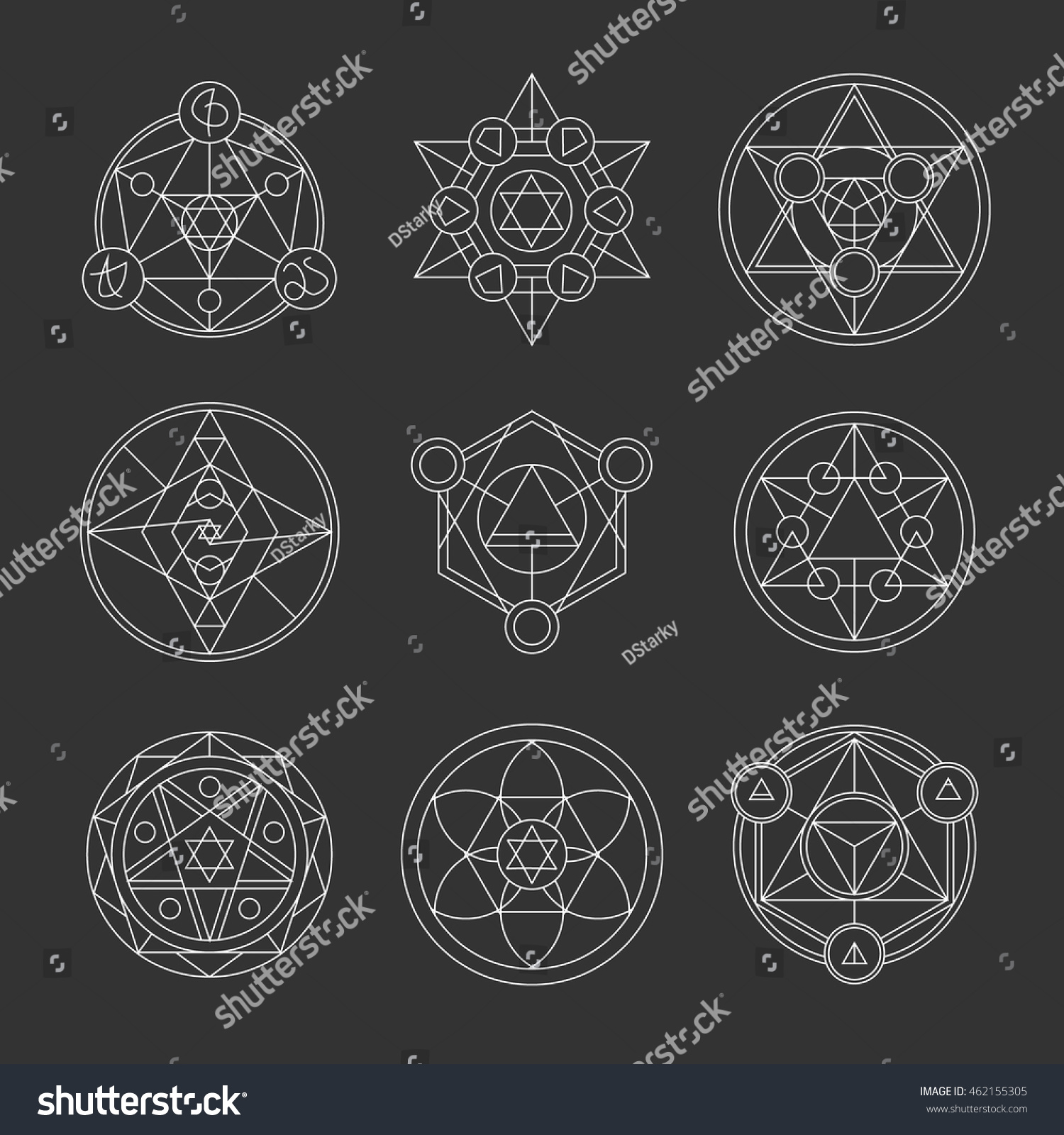 Sacred Geometry Linear Contour Elements Alchemy Stock Vector (Royalty ...