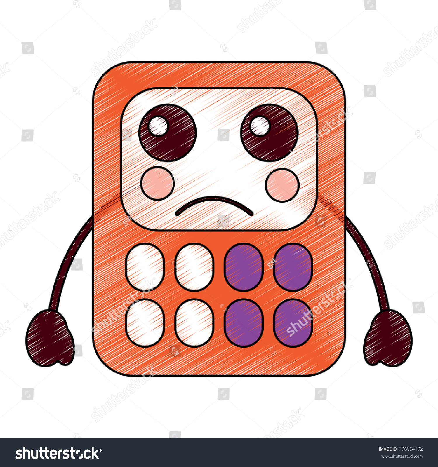 Sad Calculator School Supplies Kawaii Icon Stock Vector (Royalty Free ...