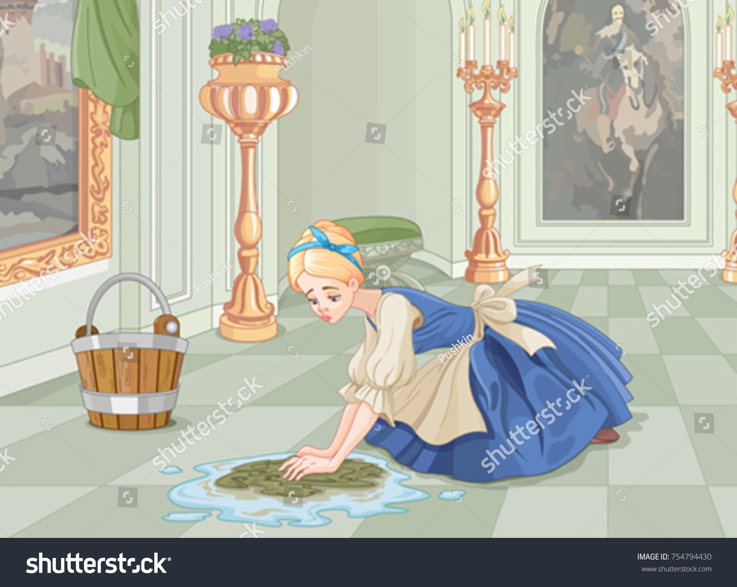 SVG of Sad Cinderella cleaning the floor with floor cloth  svg