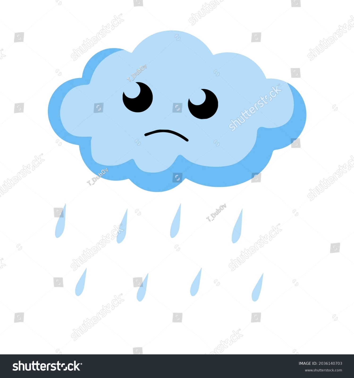 Sad Cloud Rain Kawaii Character Blue Stock Vector (Royalty Free) 2036140703