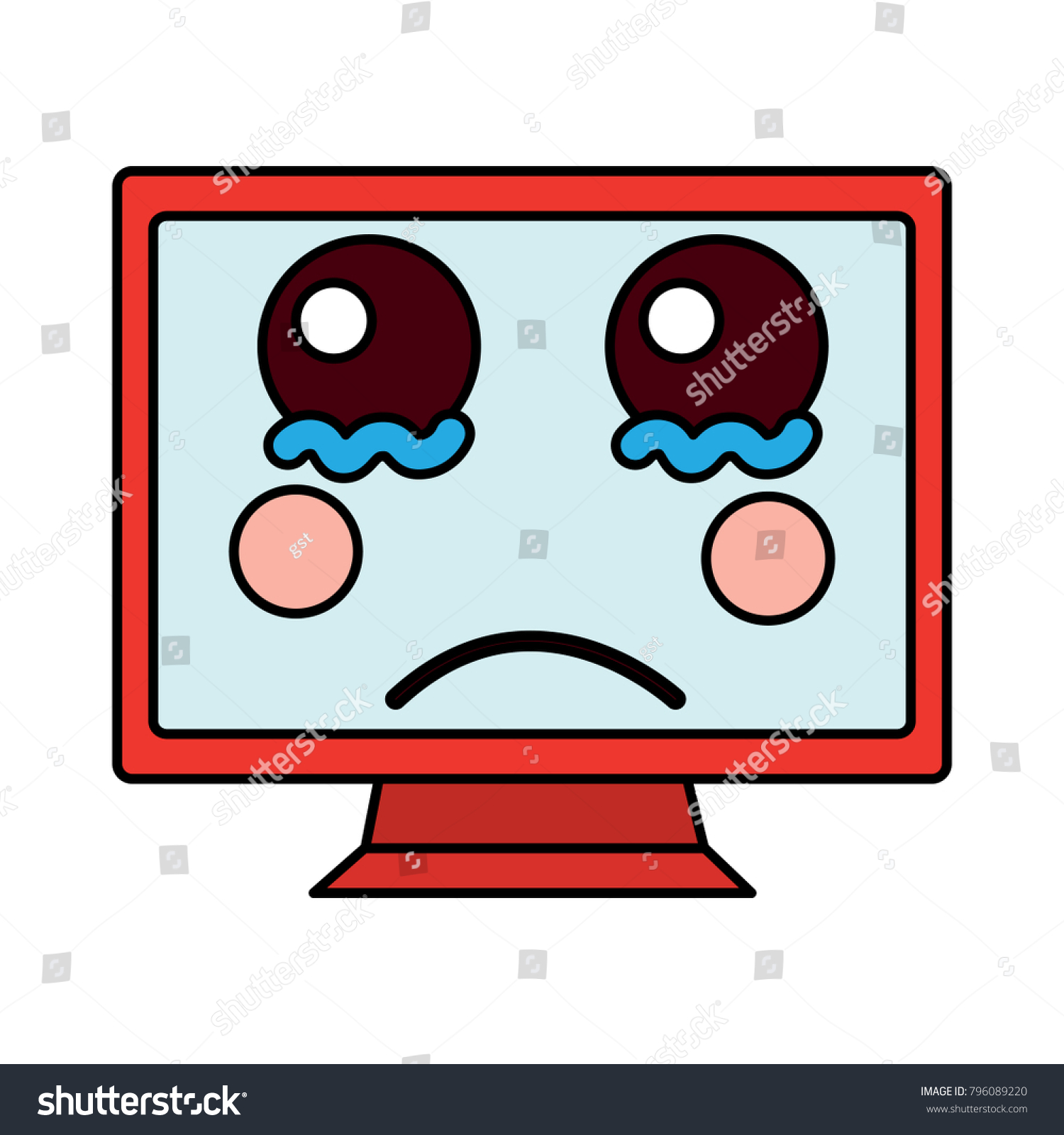 Sad Computer Monitor Kawaii Icon Image Stock Vector (Royalty Free ...