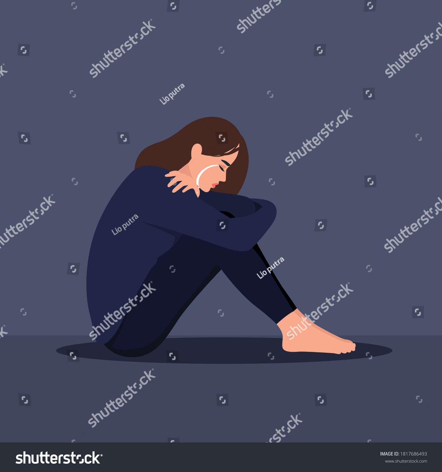 Sad Crying Lonely Young Woman Sitting Stock Vector (Royalty Free ...