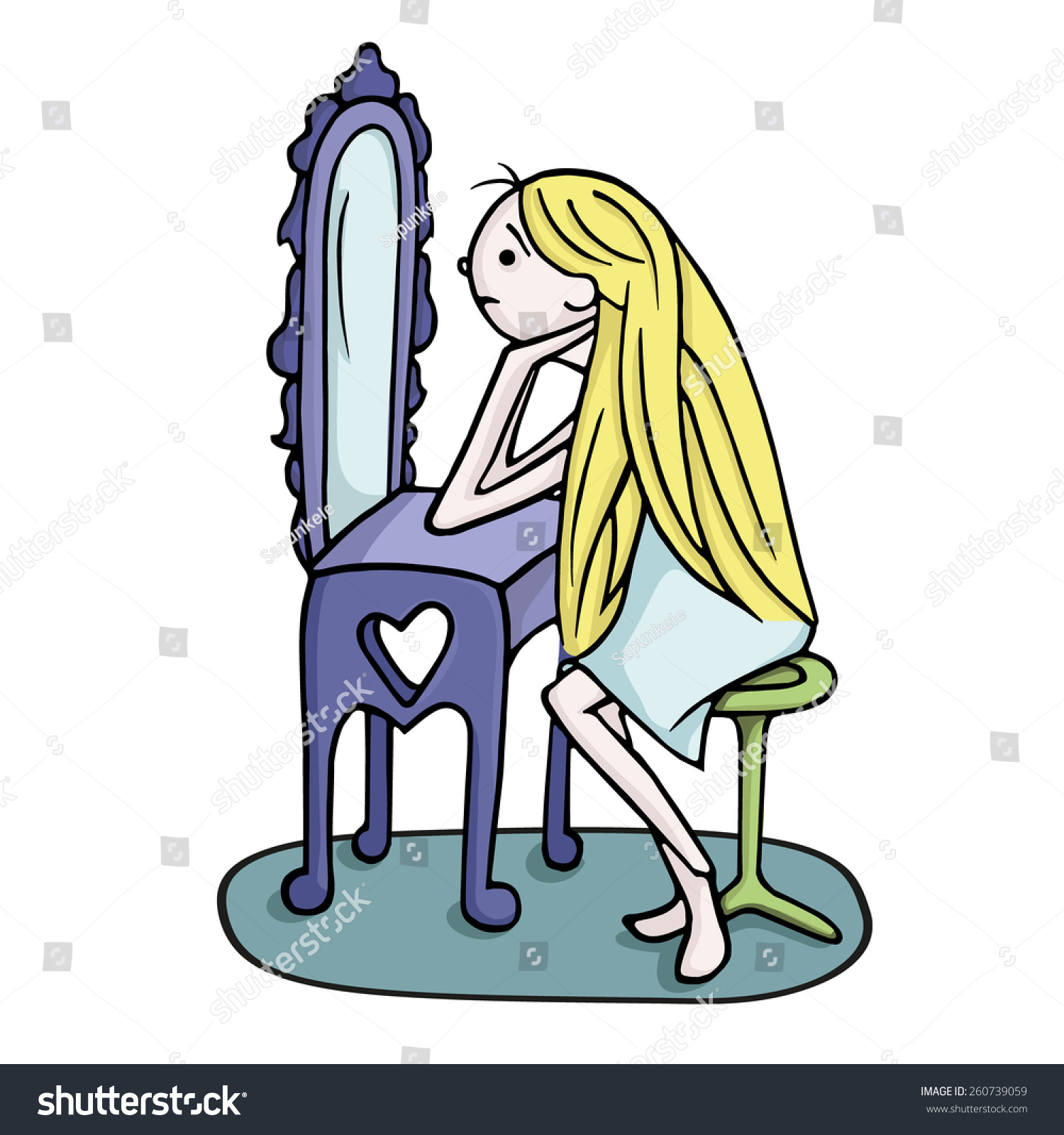 Sad Cute Girl Looking Her Reflection Stock Vector Royalty Free