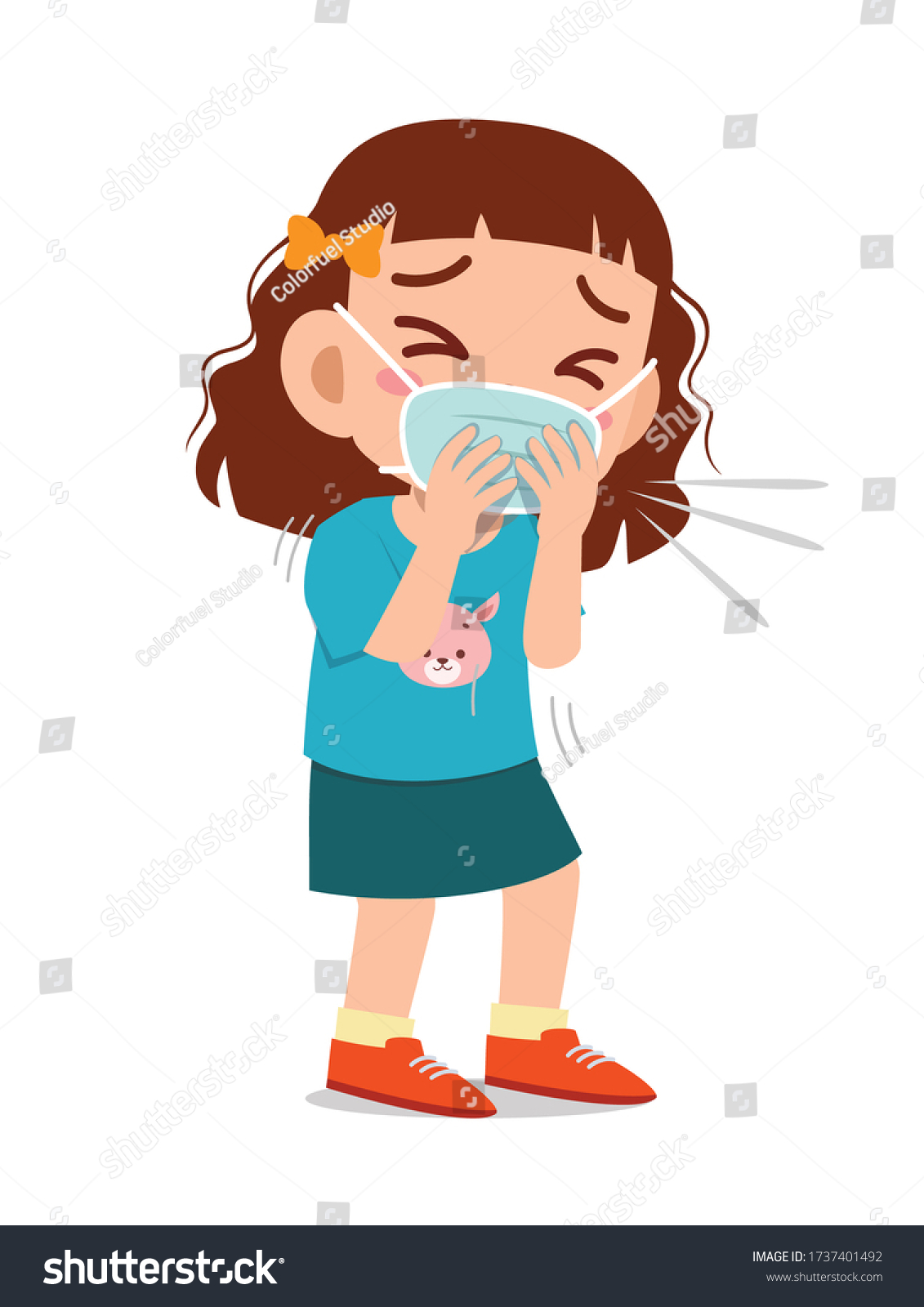 Sad Cute Little Kid Girl Sneeze Stock Vector (Royalty Free) 1737401492 ...