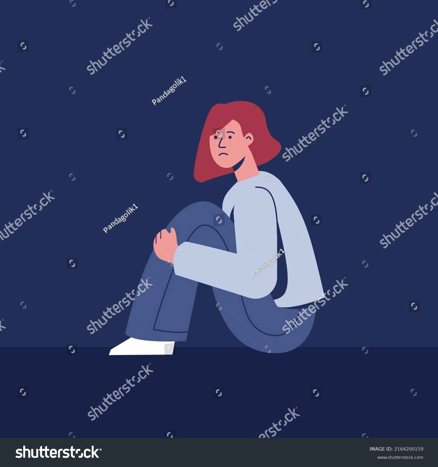 Sad Depressed Teenage Girl Vector Illustration Stock Vector (Royalty ...