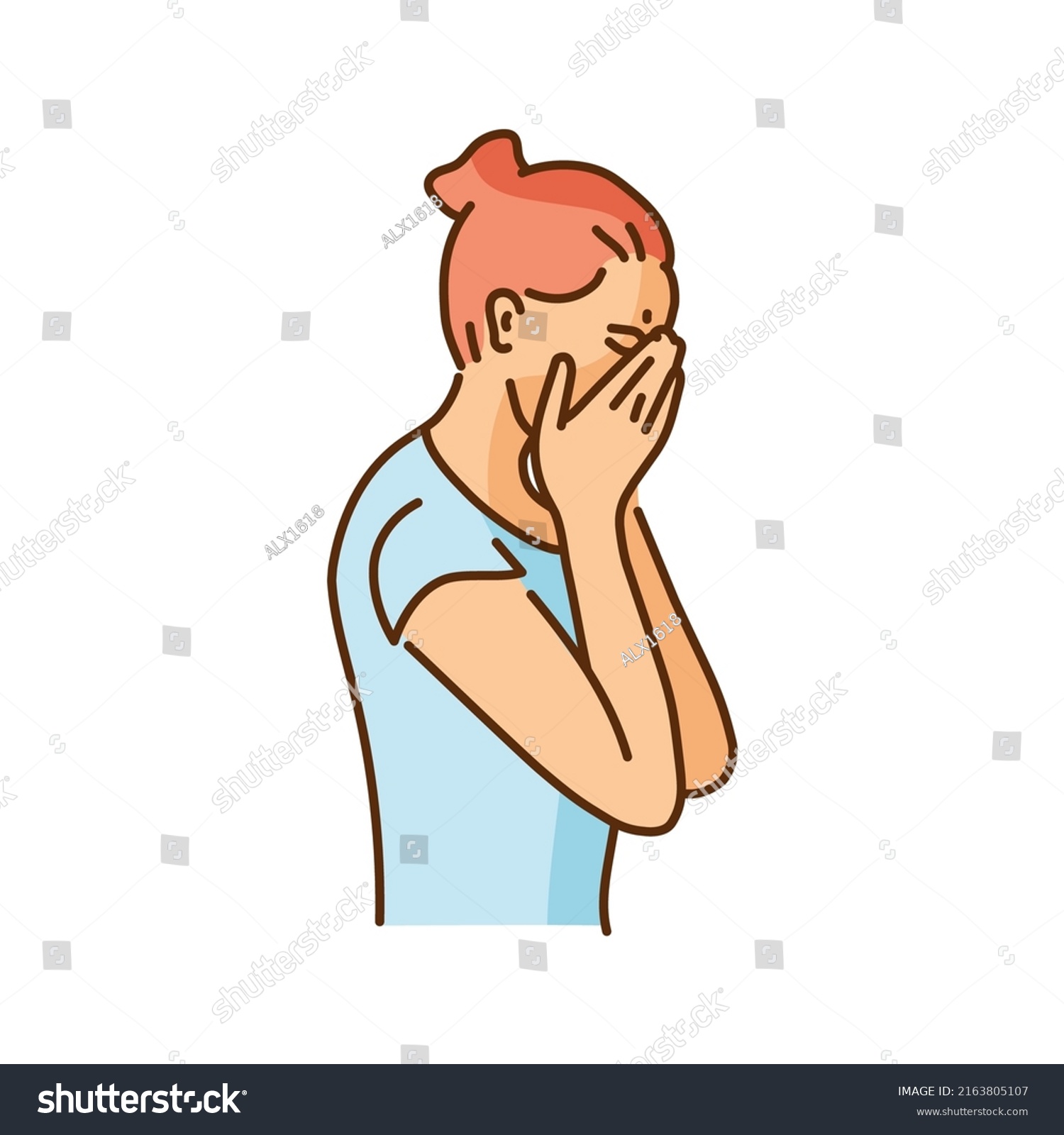 Sad Girl Crying Color Line Illustration Stock Vector (Royalty Free ...