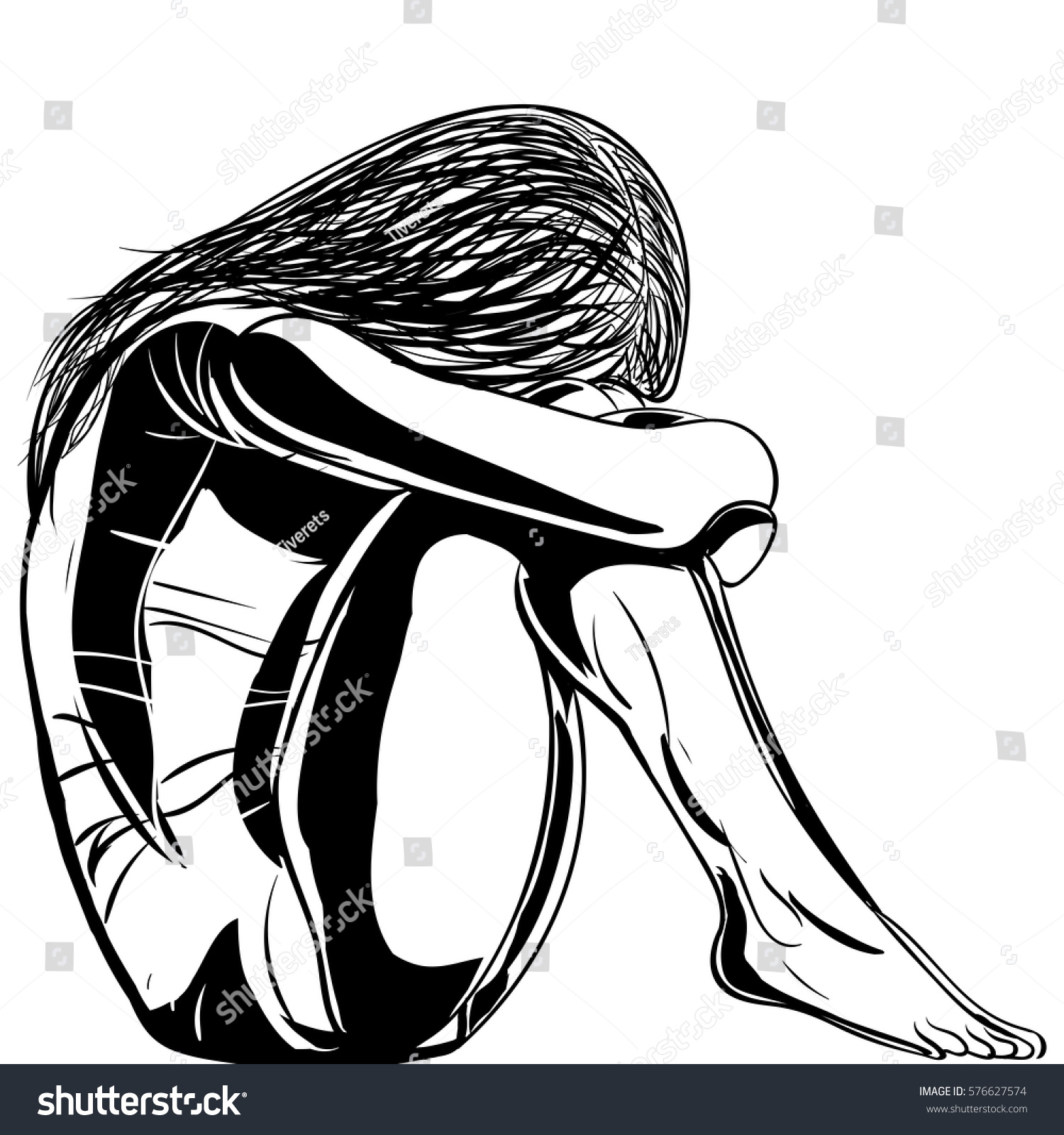 Sad Girl Sitting Sad Teenager Girl Stock Vector 576627574 - Shutterstock