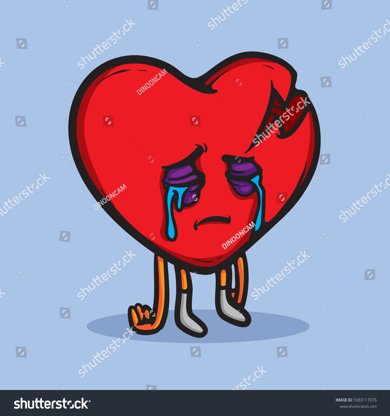 Sad Heart Crying Broken Heart Character Stock Vector Royalty Free 1683117076