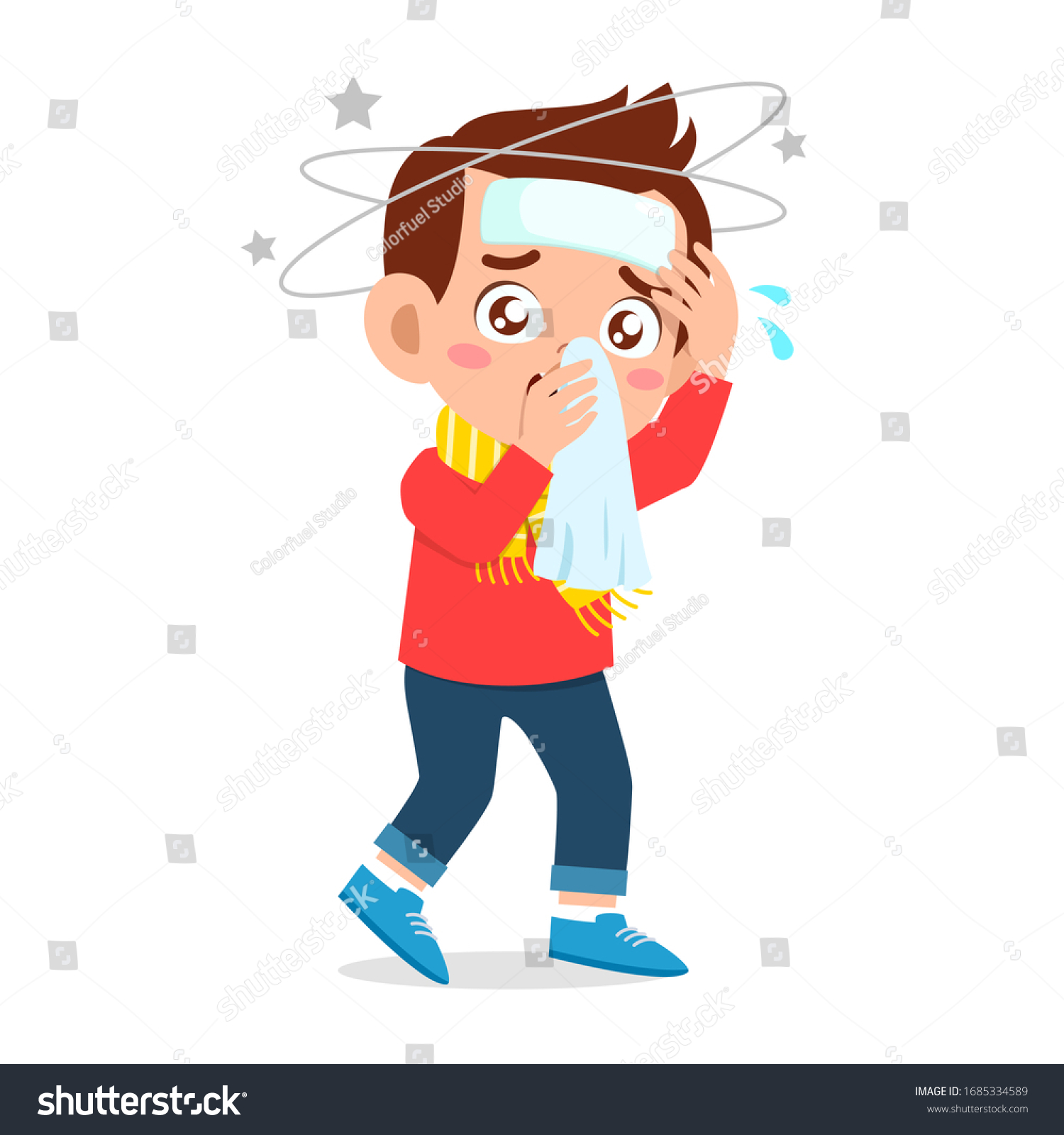 Sad Kid Boy Get Flue Cold Stock Vector (Royalty Free) 1685334589