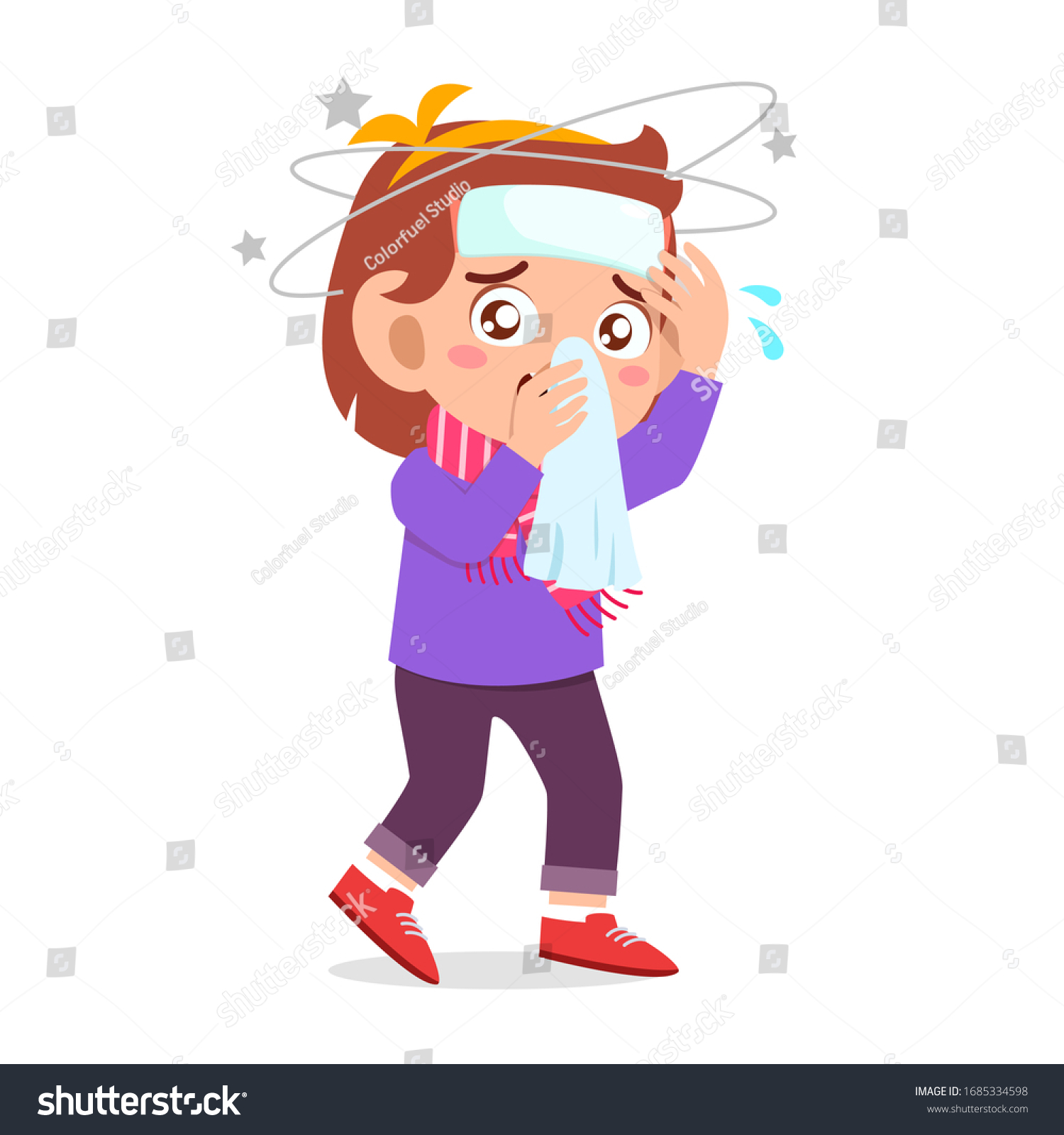 Sad Kid Boy Get Flue Cold Stock Vector (Royalty Free) 1685334598 ...