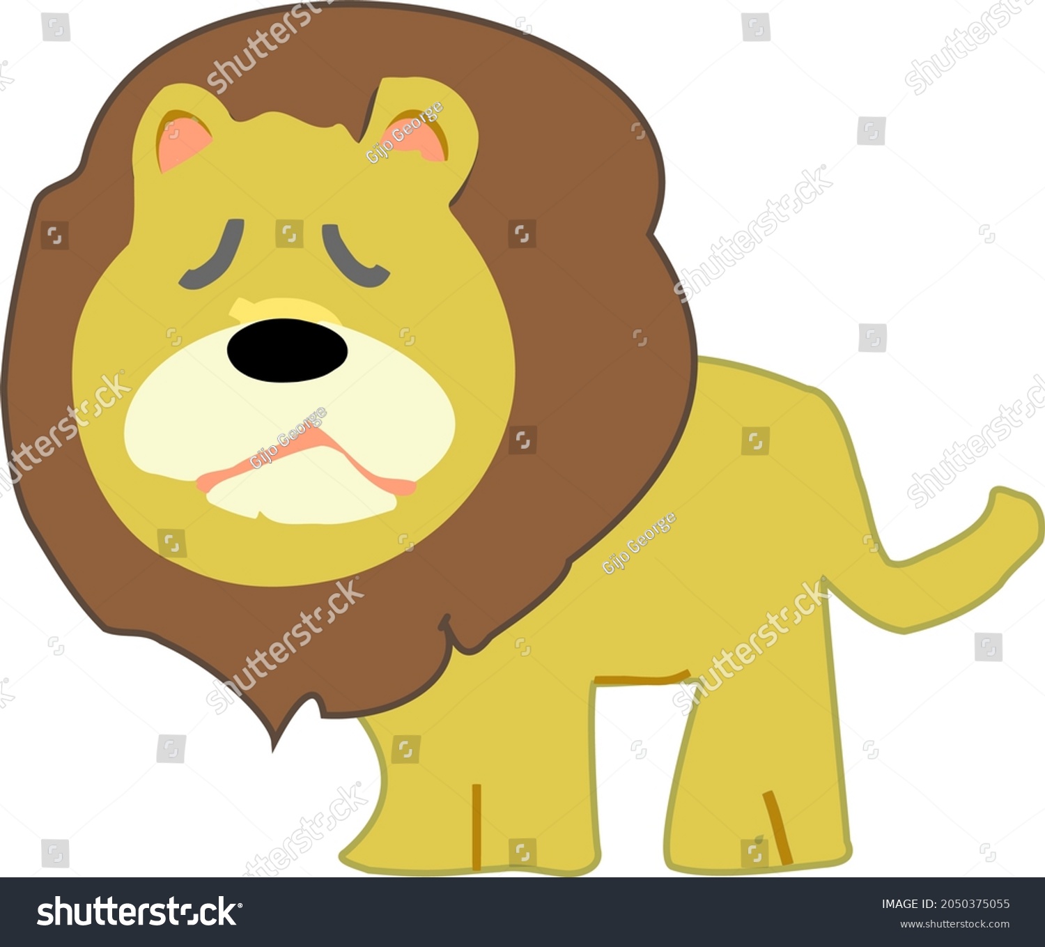 Sad Lion Cartoon Animal Vector Stock Vector Royalty Free 2050375055