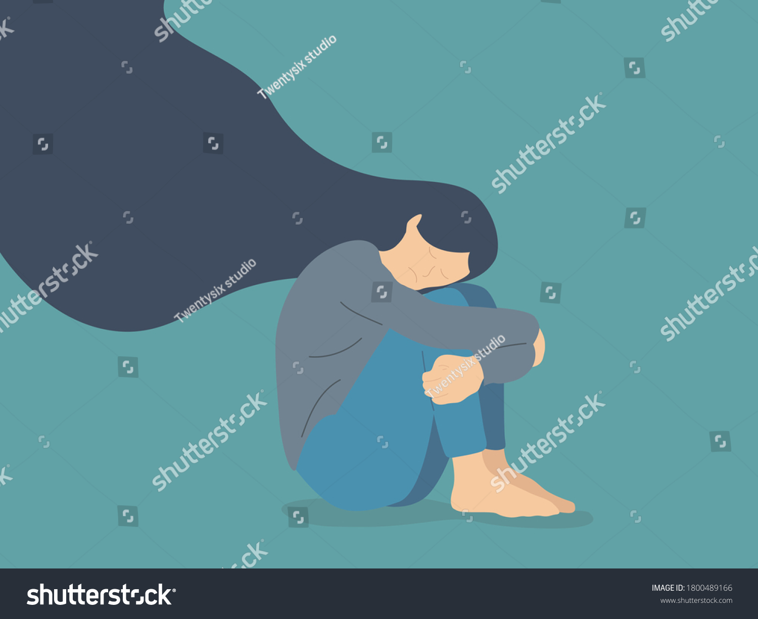 Sad Lonely Woman Depression Flying Hair Stock Vector (Royalty Free ...