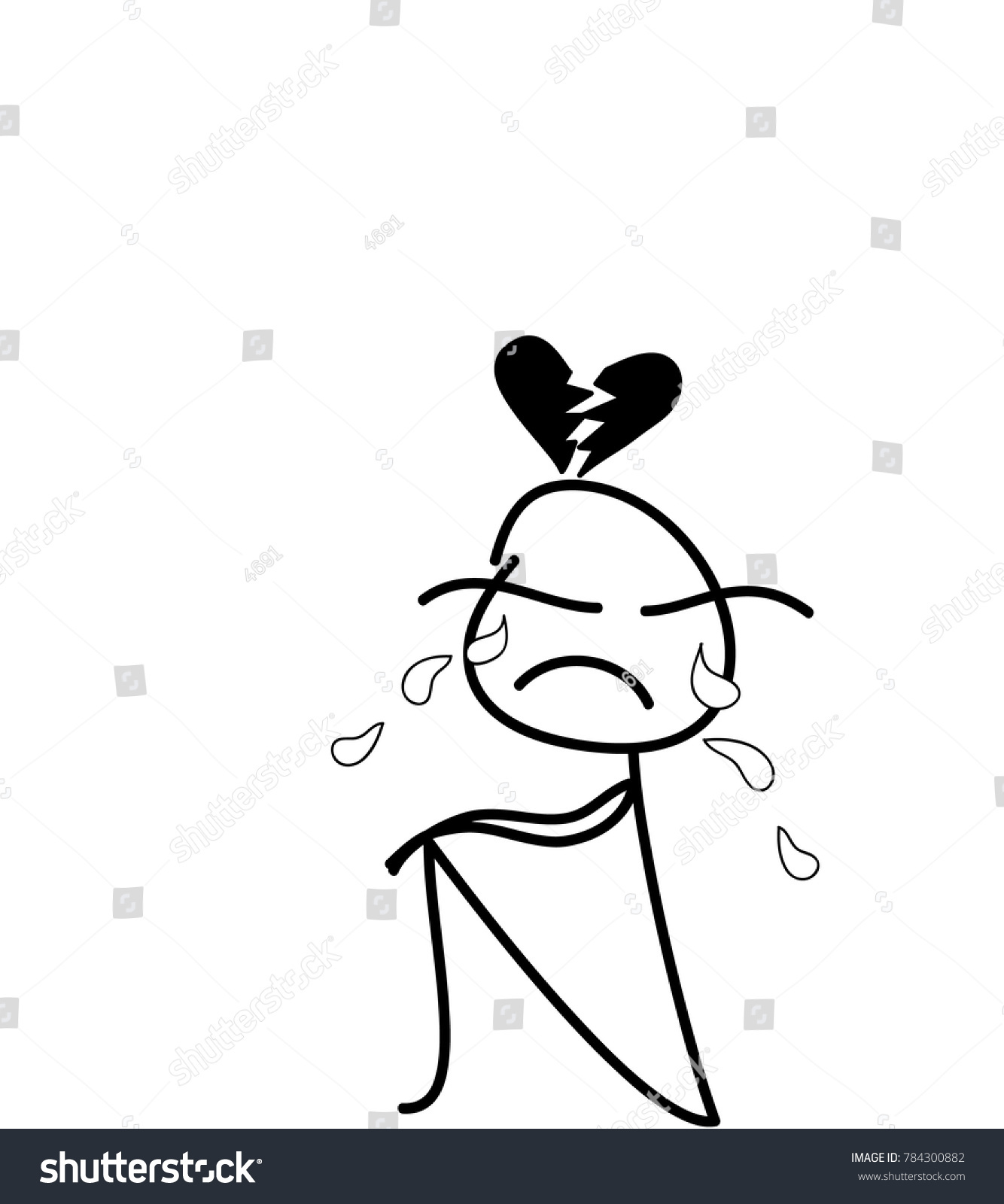 Sad Man Broken Heart Doodle Cartoon Stock Vector Royalty Free