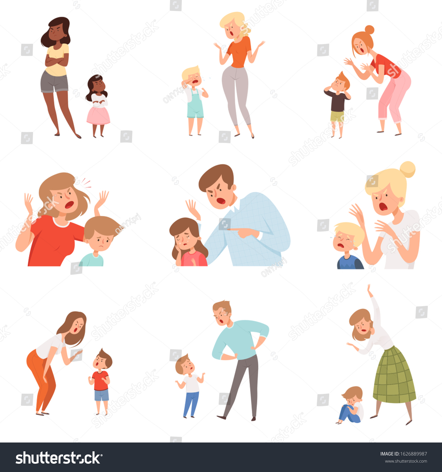 Sad Parents Angry Dad Punish Son Stock Vector (Royalty Free) 1626889987 ...