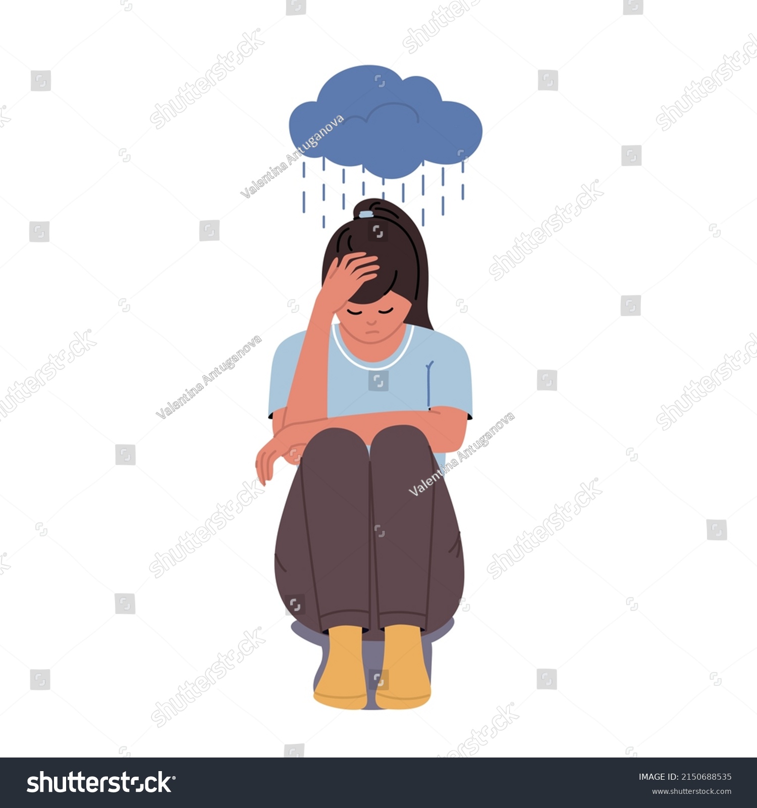 Sad Unhappy Teenage Girl Young Woman Stock Vector (Royalty Free ...