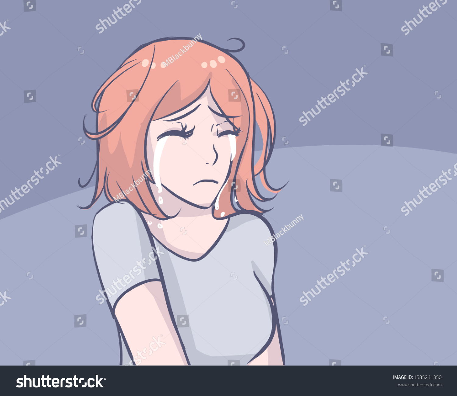 Sad Woman Cry Line Drawing Cartoon Stock Vector Royalty Free 1585241350